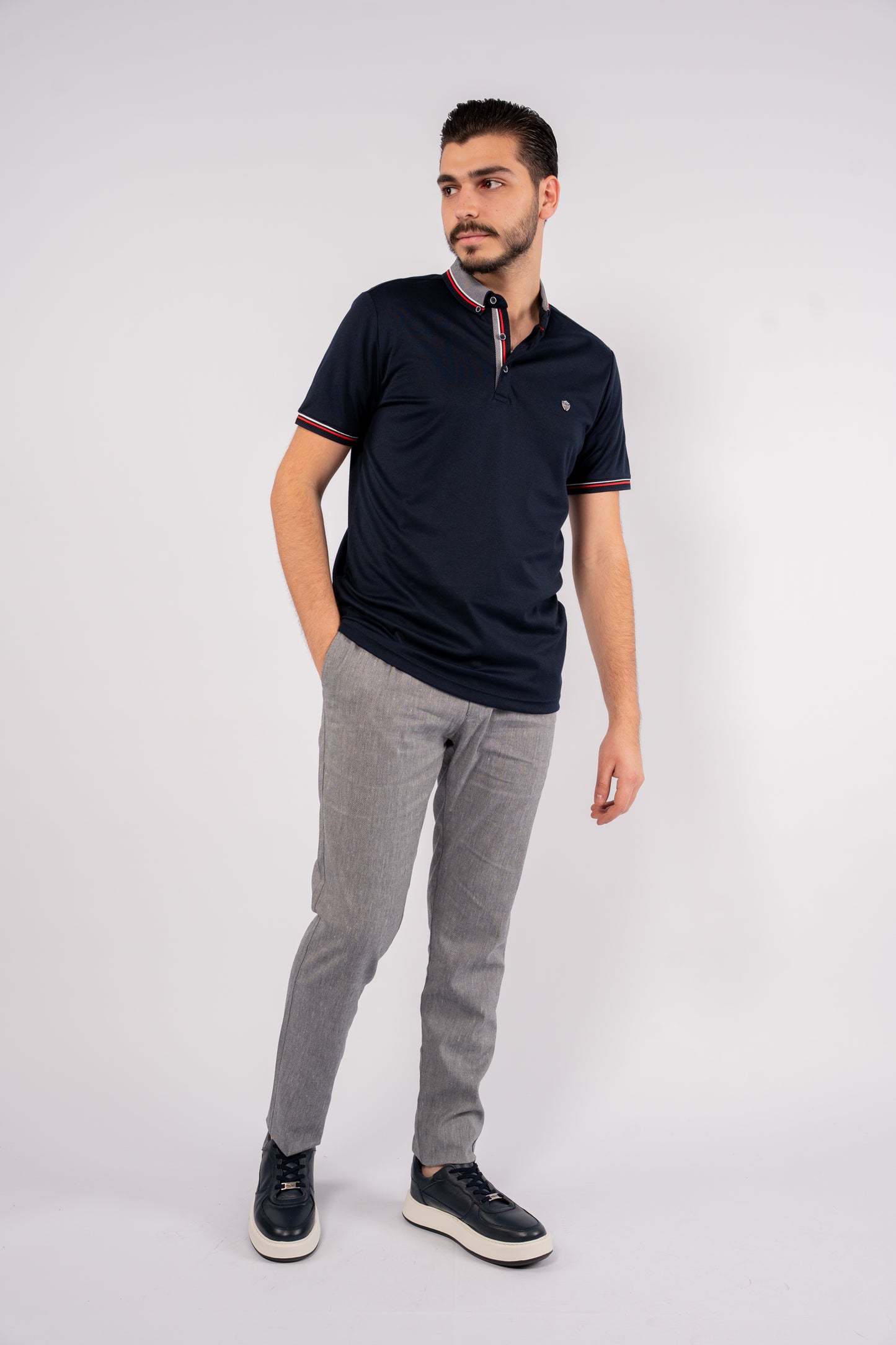 NAVY MIXED COLLAR POLO