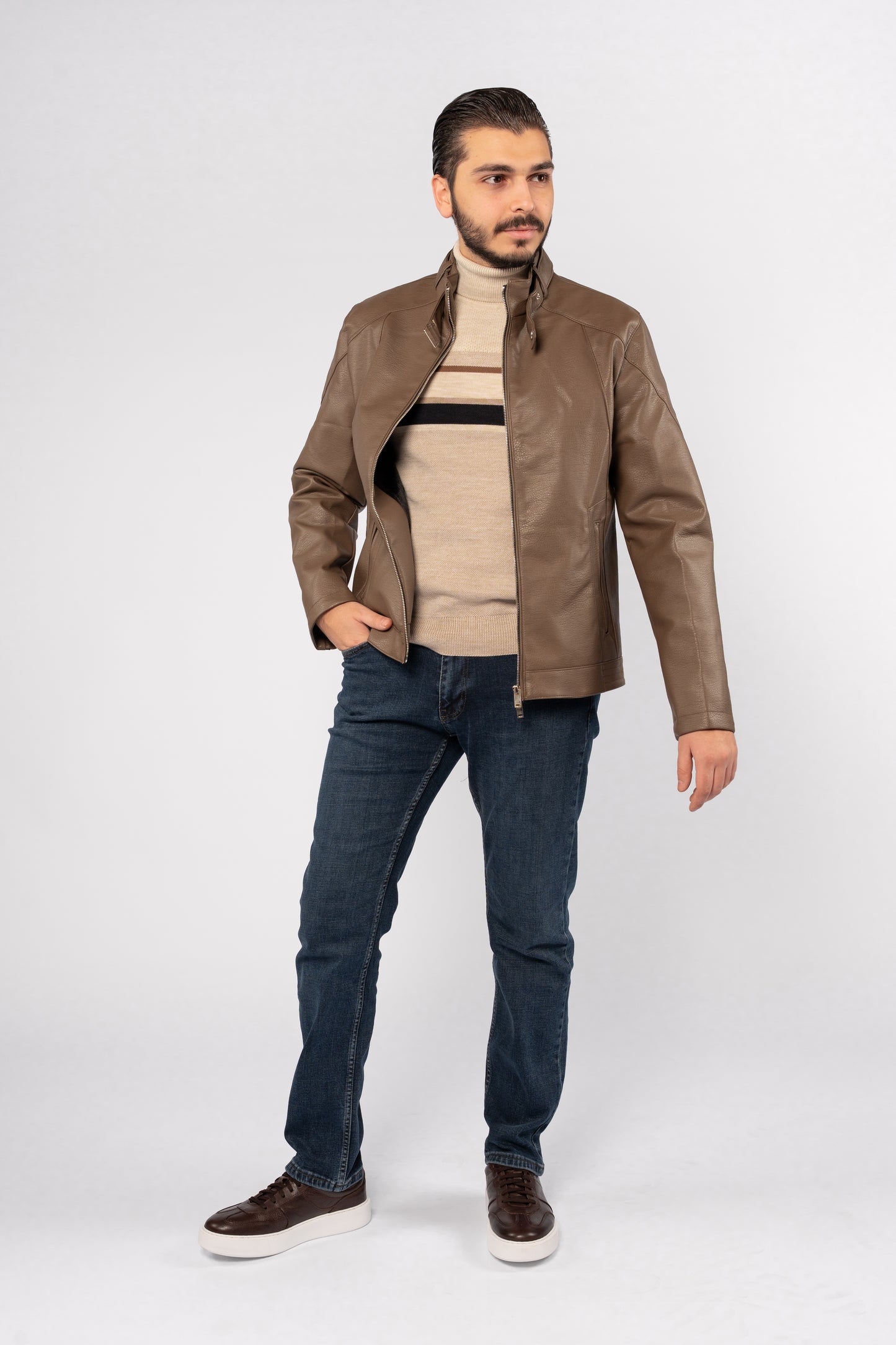 COFFEE CASUAL LEATHER JACKET