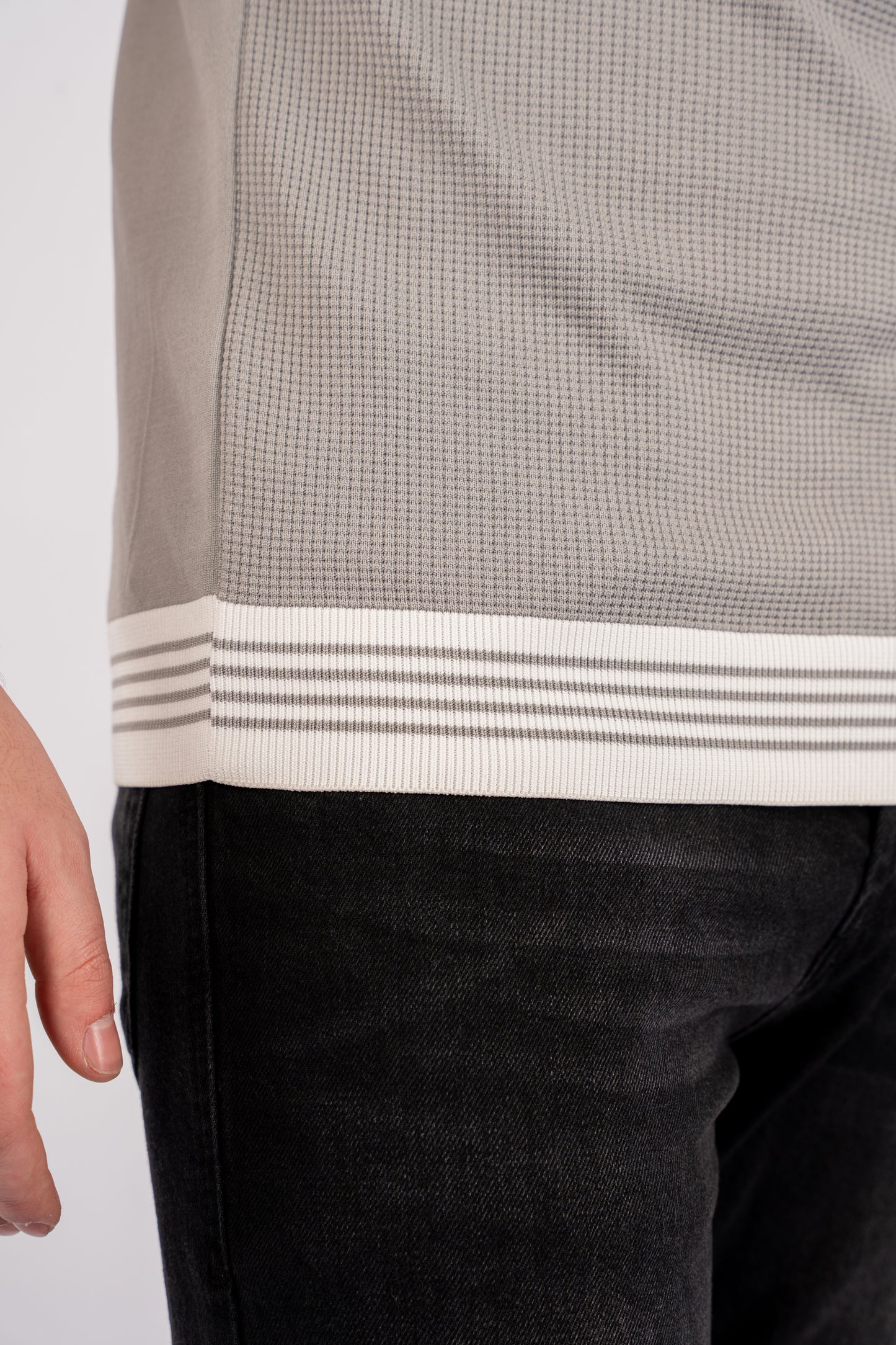 GREY MIXED ZIPPER TRICOT POLO
