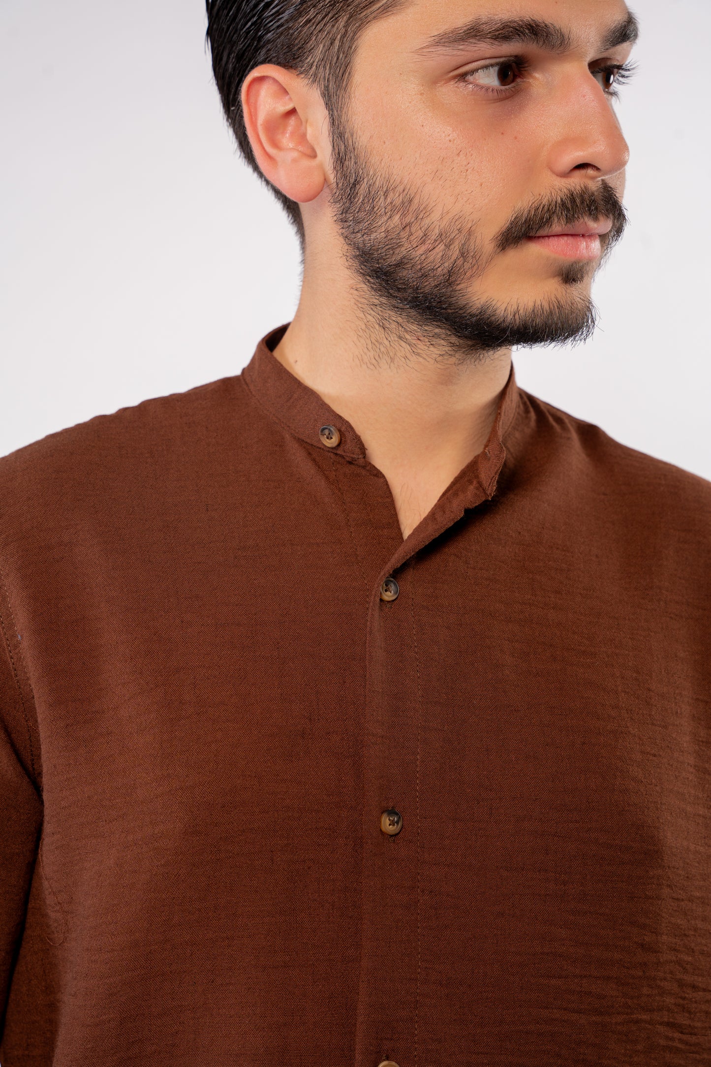 BROWN DOUBLE GAUZE CHINESE SHIRT