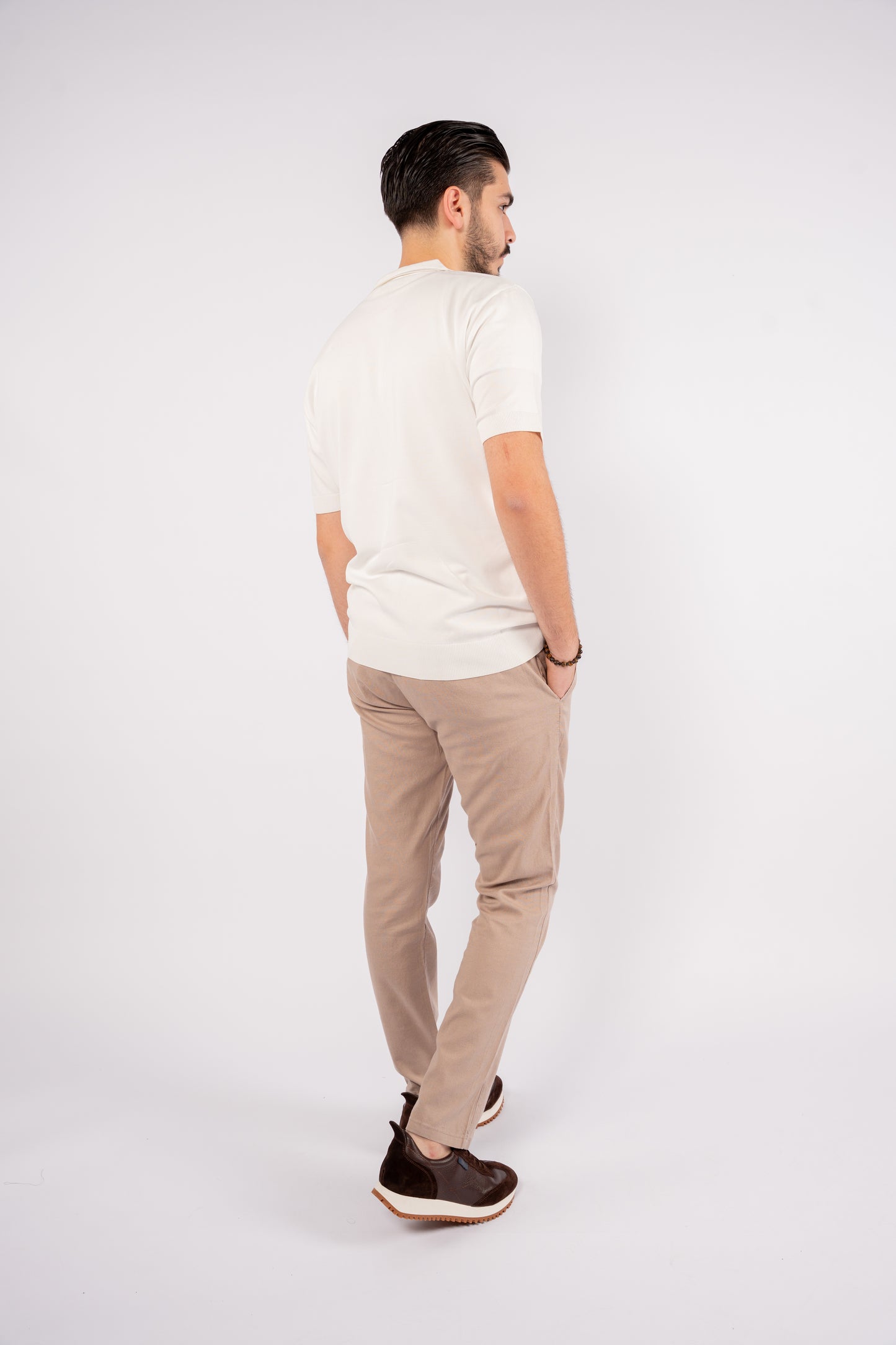 WHITE MERCERIZED ZIPPER POLO