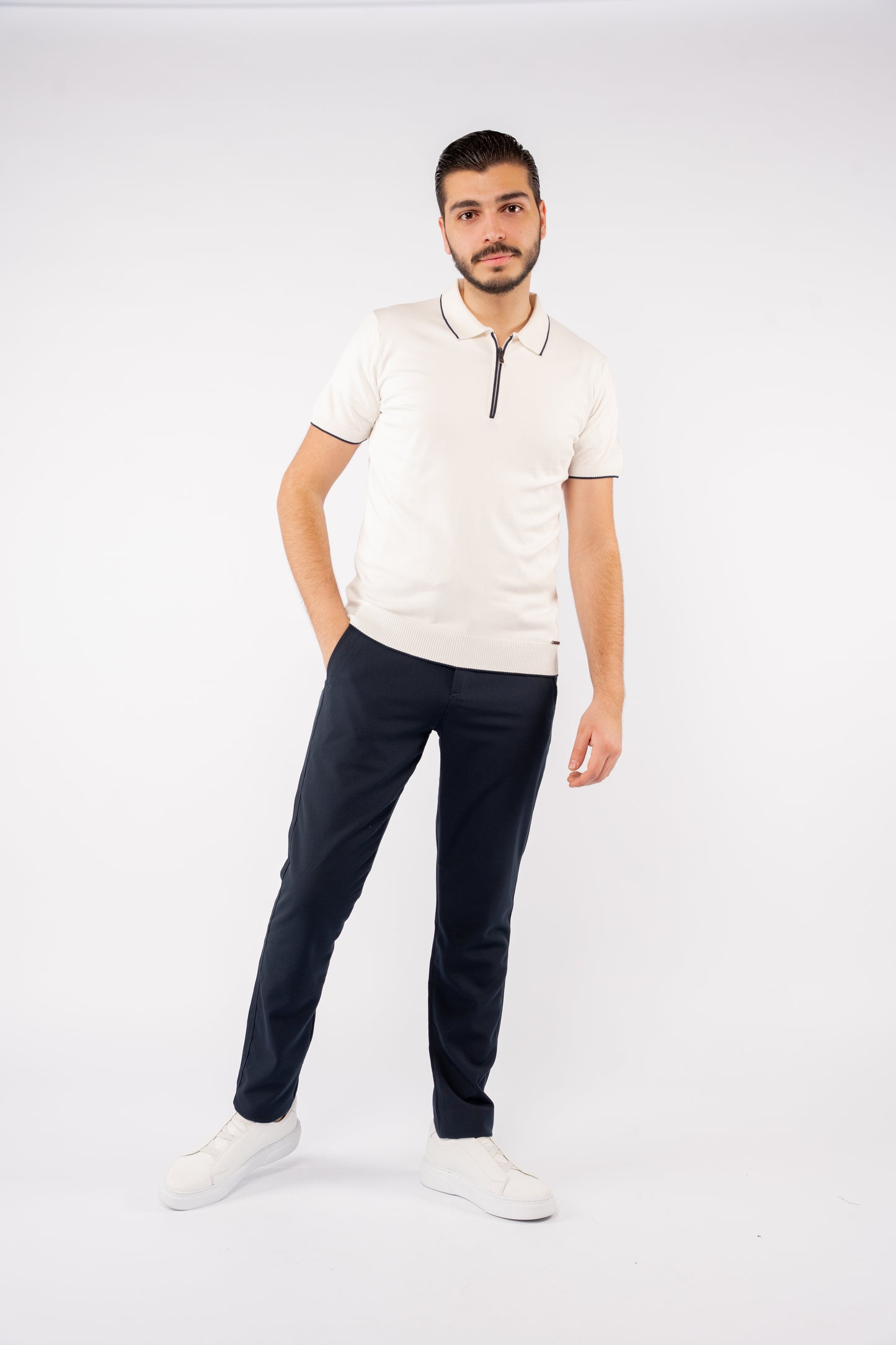WHITE NAVY LINE POLO