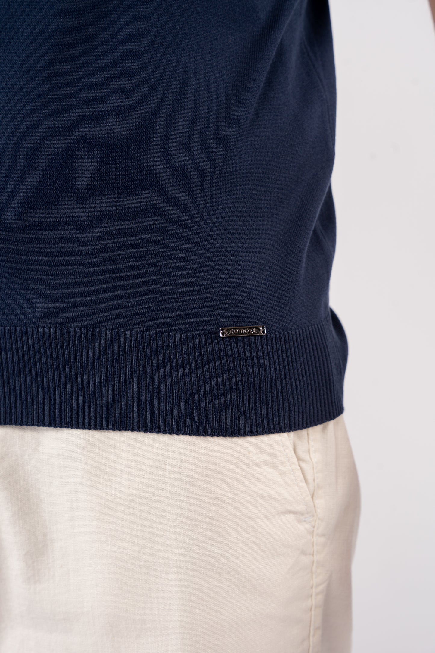 NAVY CASUAL ZIPPER POLO