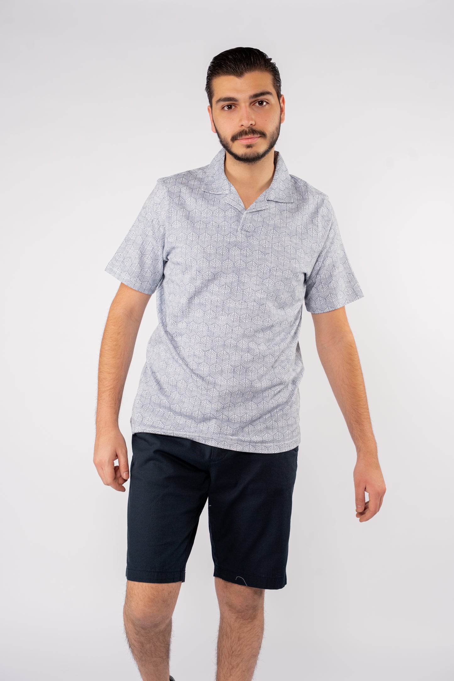 BLUE GEOMETRIC PATTERN POLO TSHIRT