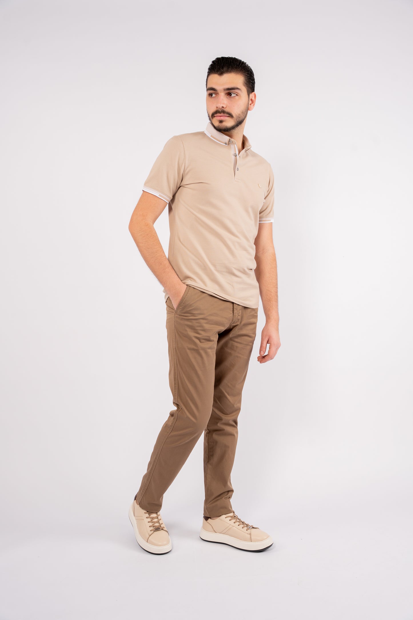 BEIGE BUTTON COLLAR POLO