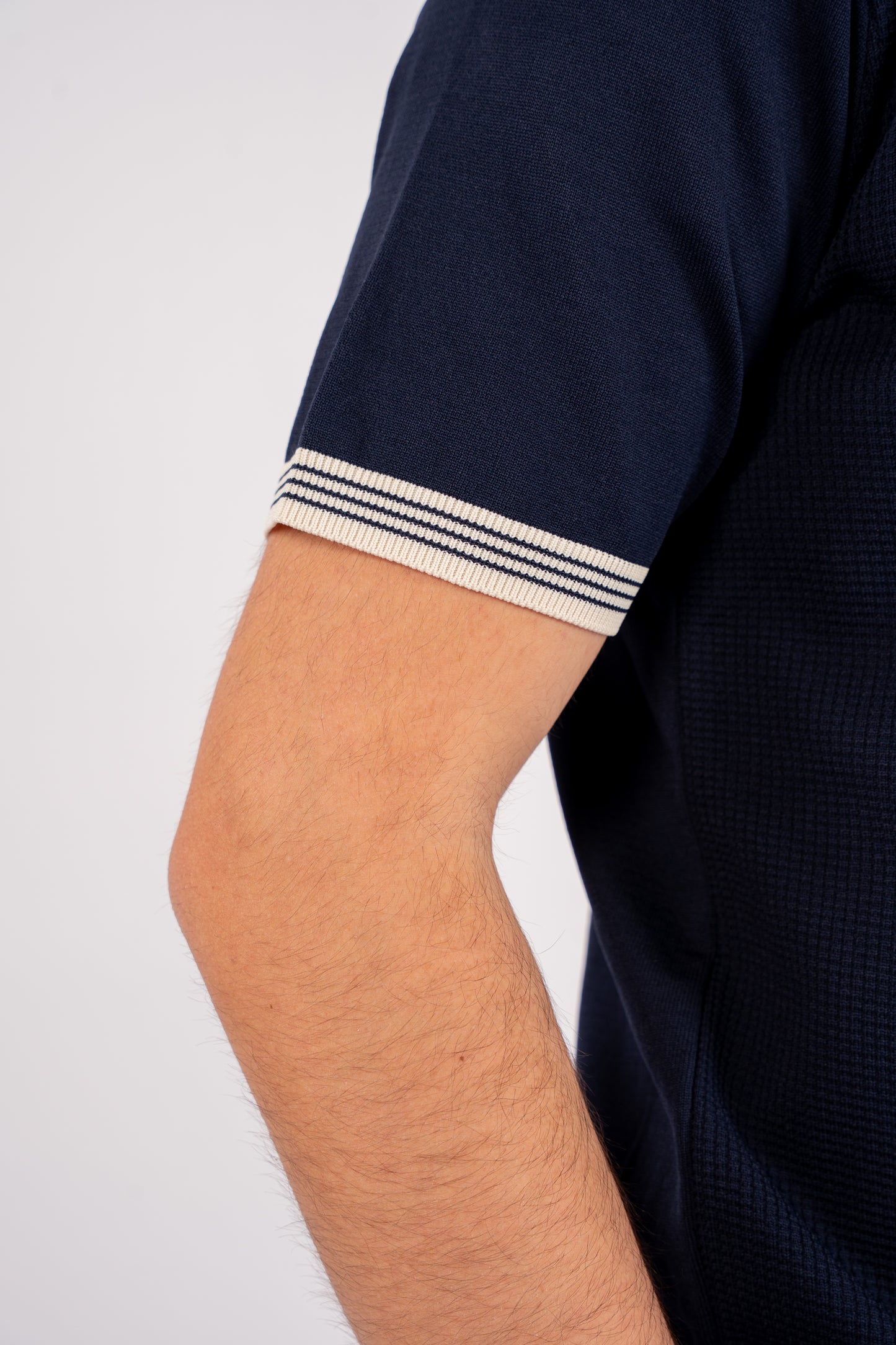 NAVY MIXED ZIPPER TRICOT POLO