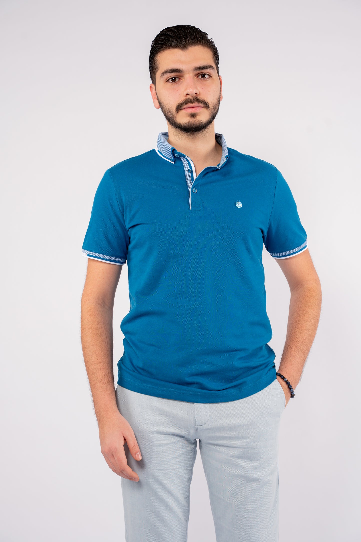 BLUE GITAN BUTTON COLLAR POLO