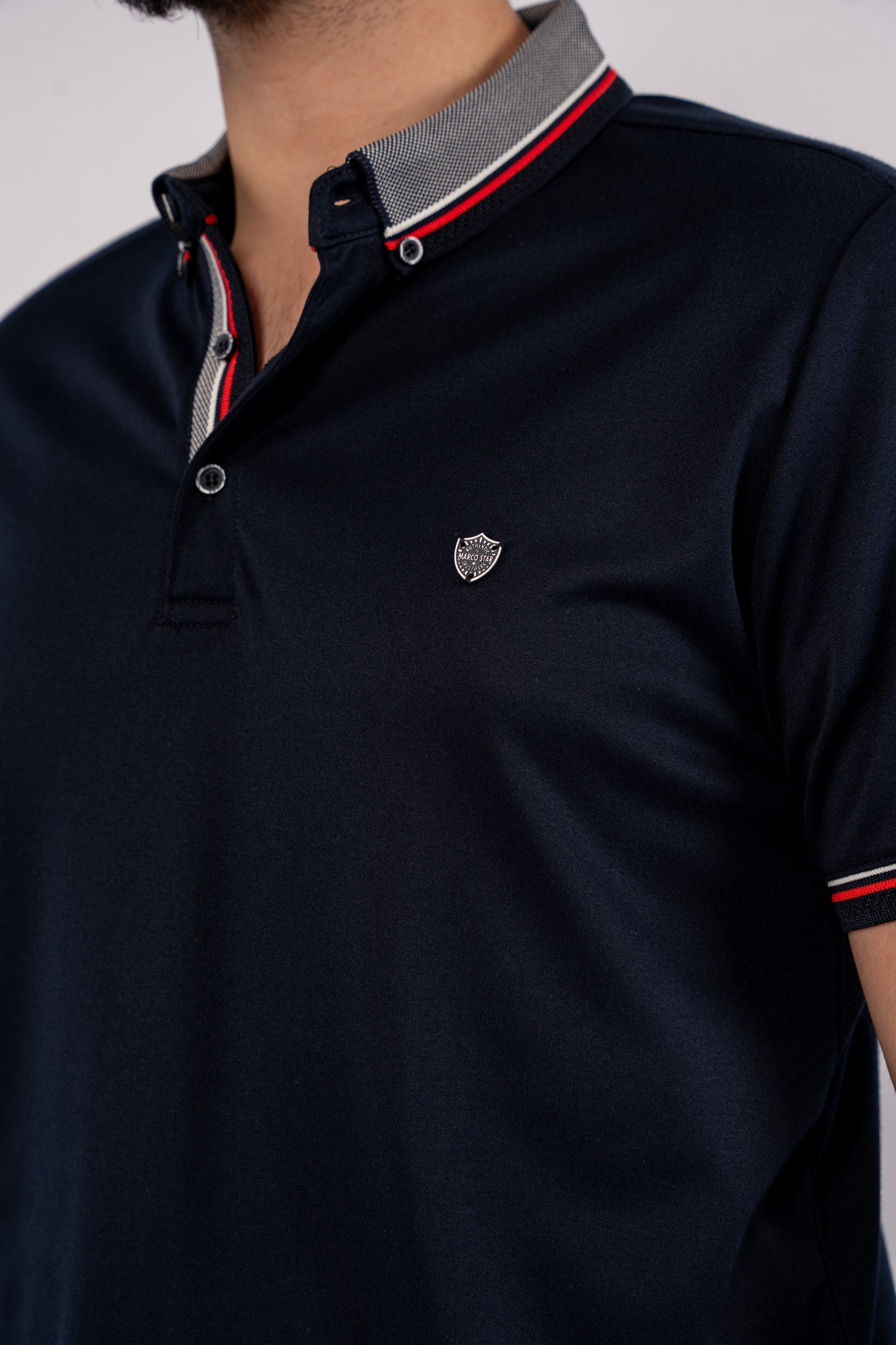 NAVY MIXED COLLAR POLO