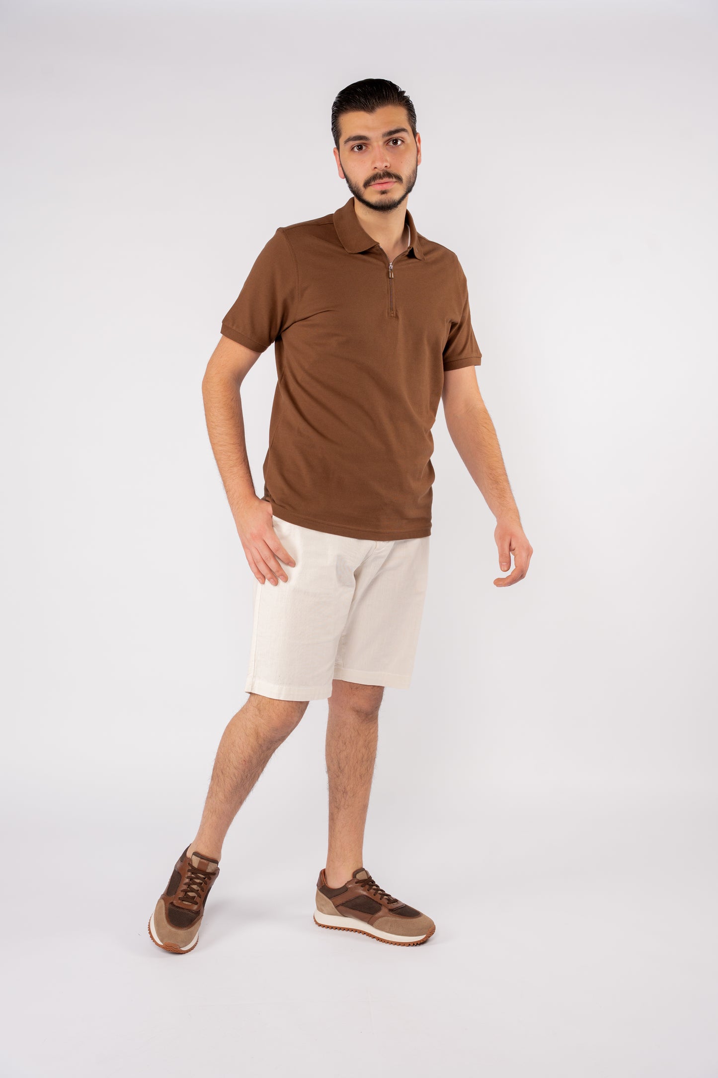 MOCHA PIQUET ZIPPER POLO