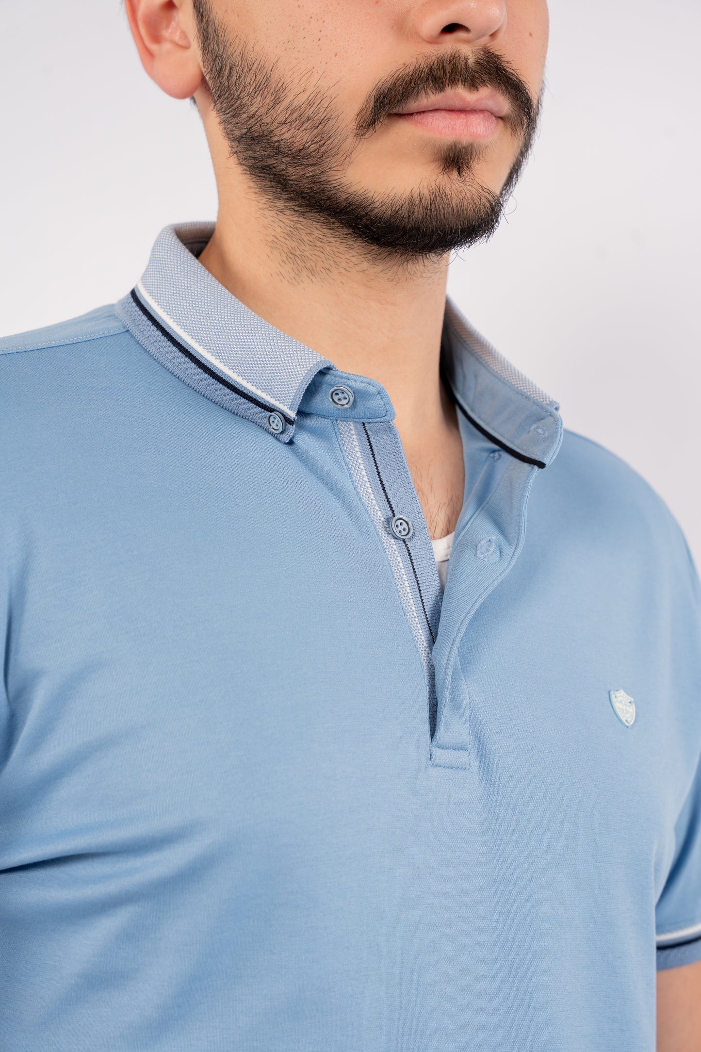 BLUE MIXED COLLAR POLO