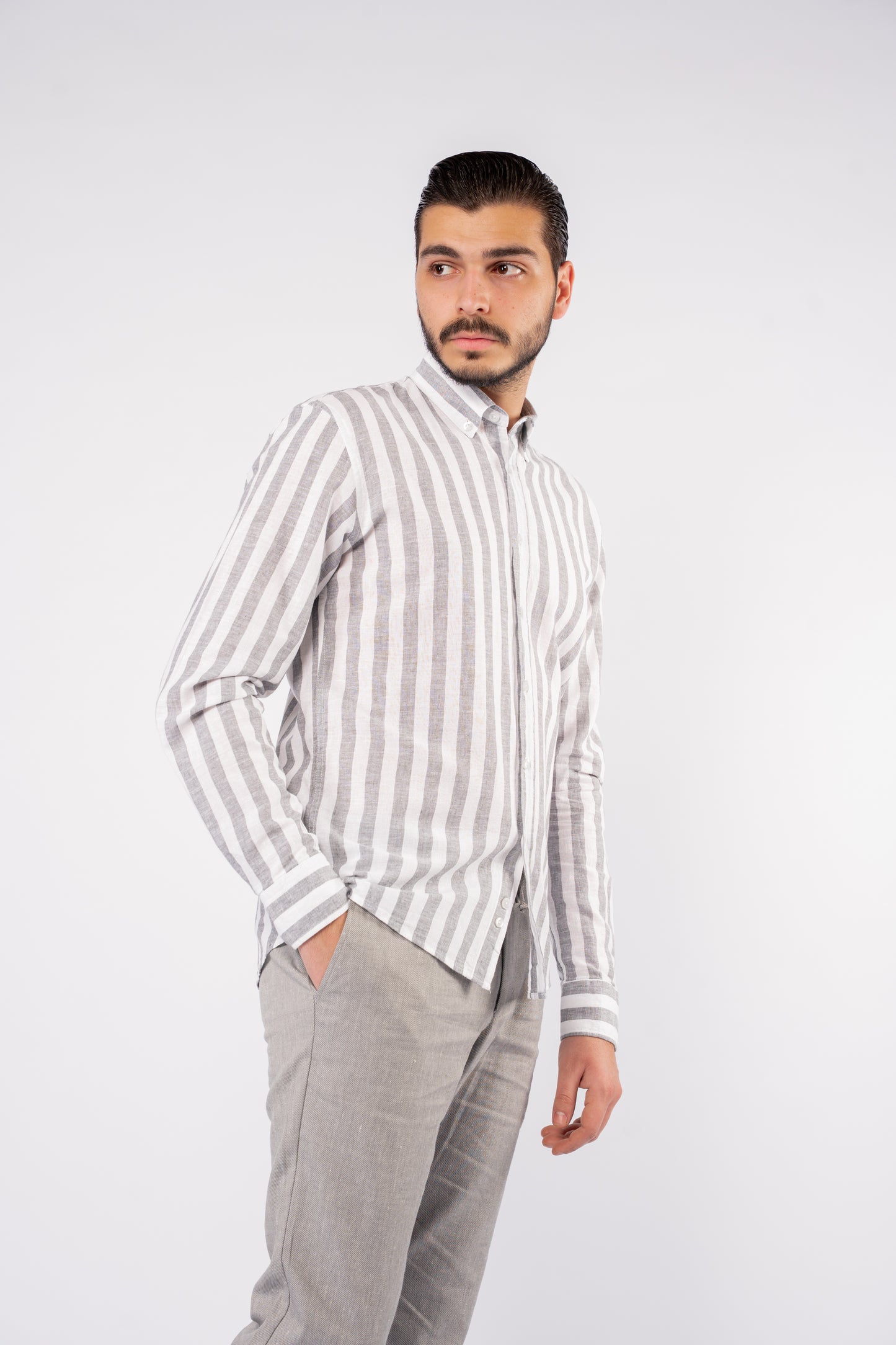 GREY LINED LINEN SHIRT