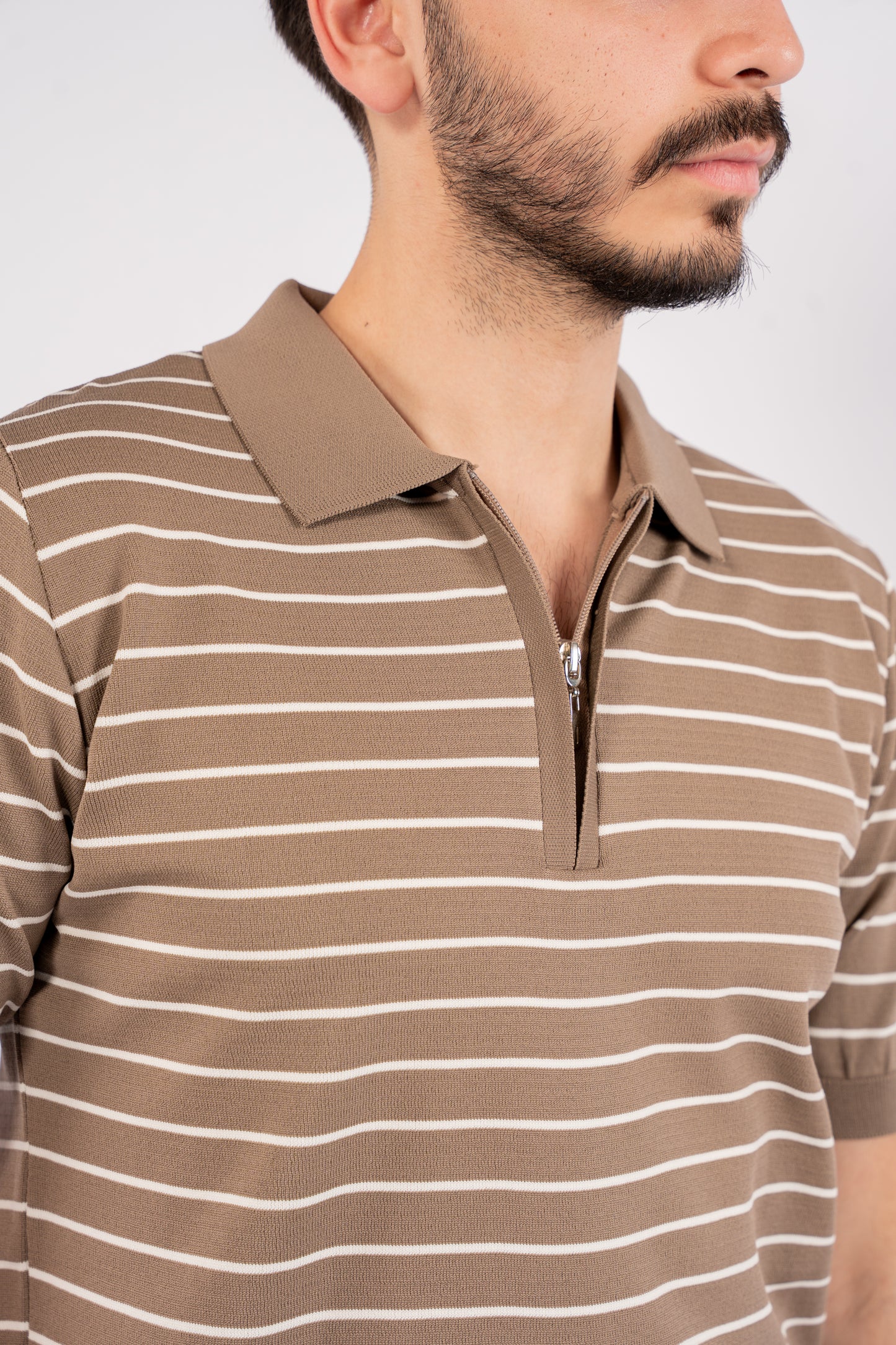DARK BEIGE ZIPPER LINED POLO
