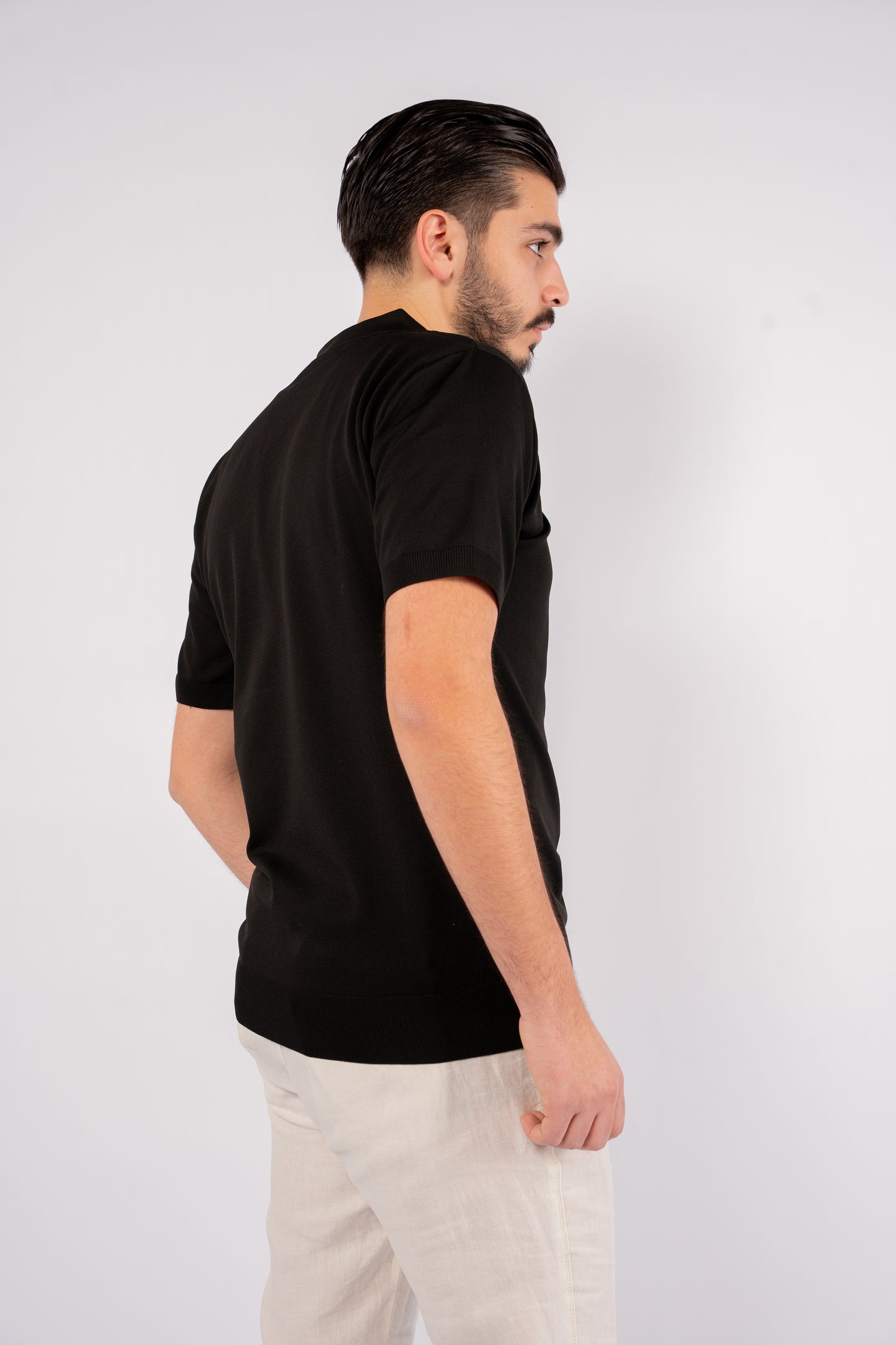 BLACK MERCERIZED ZIPPER POLO