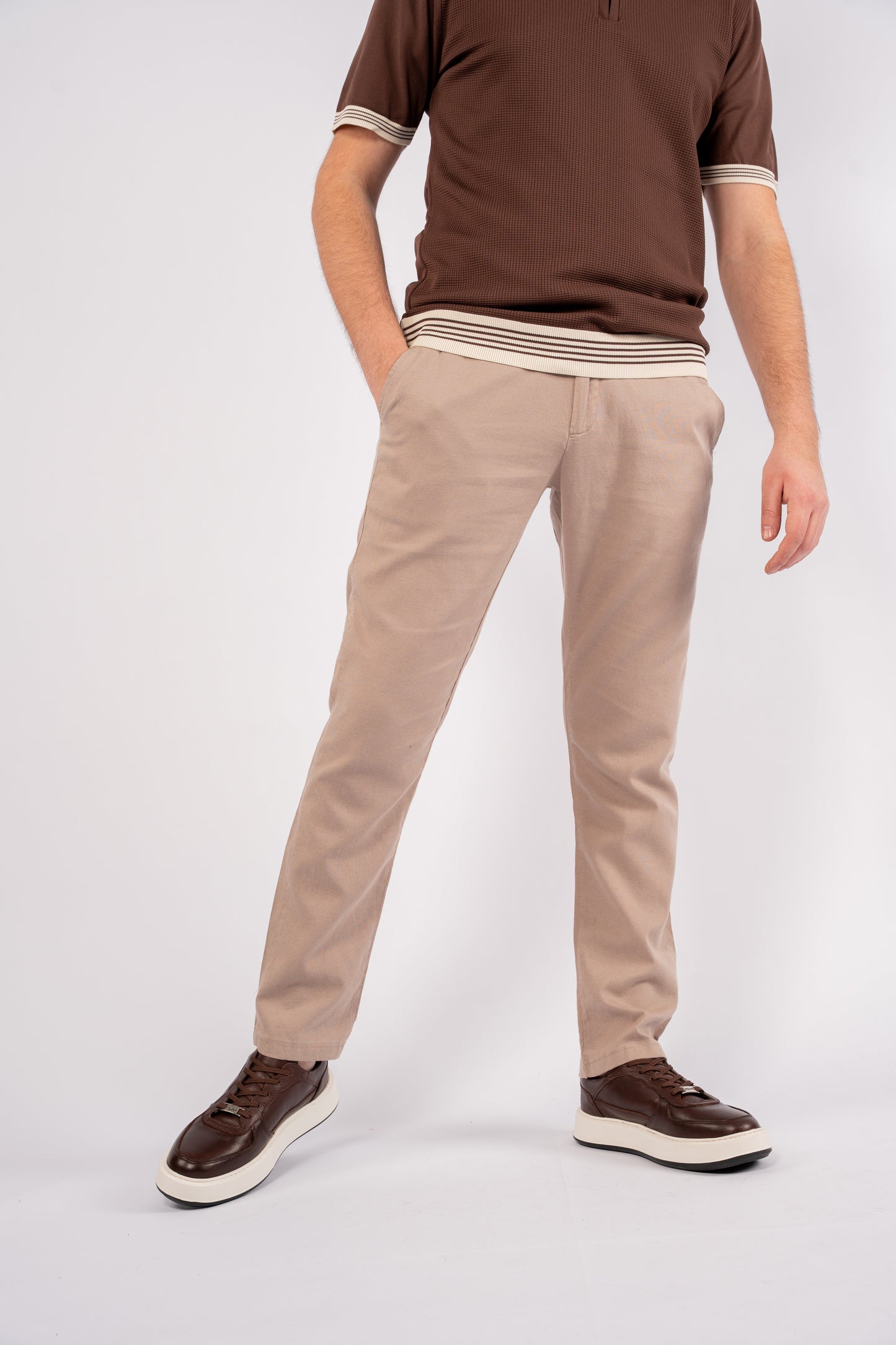 BROWN MIXED ZIPPER TRICOT POLO