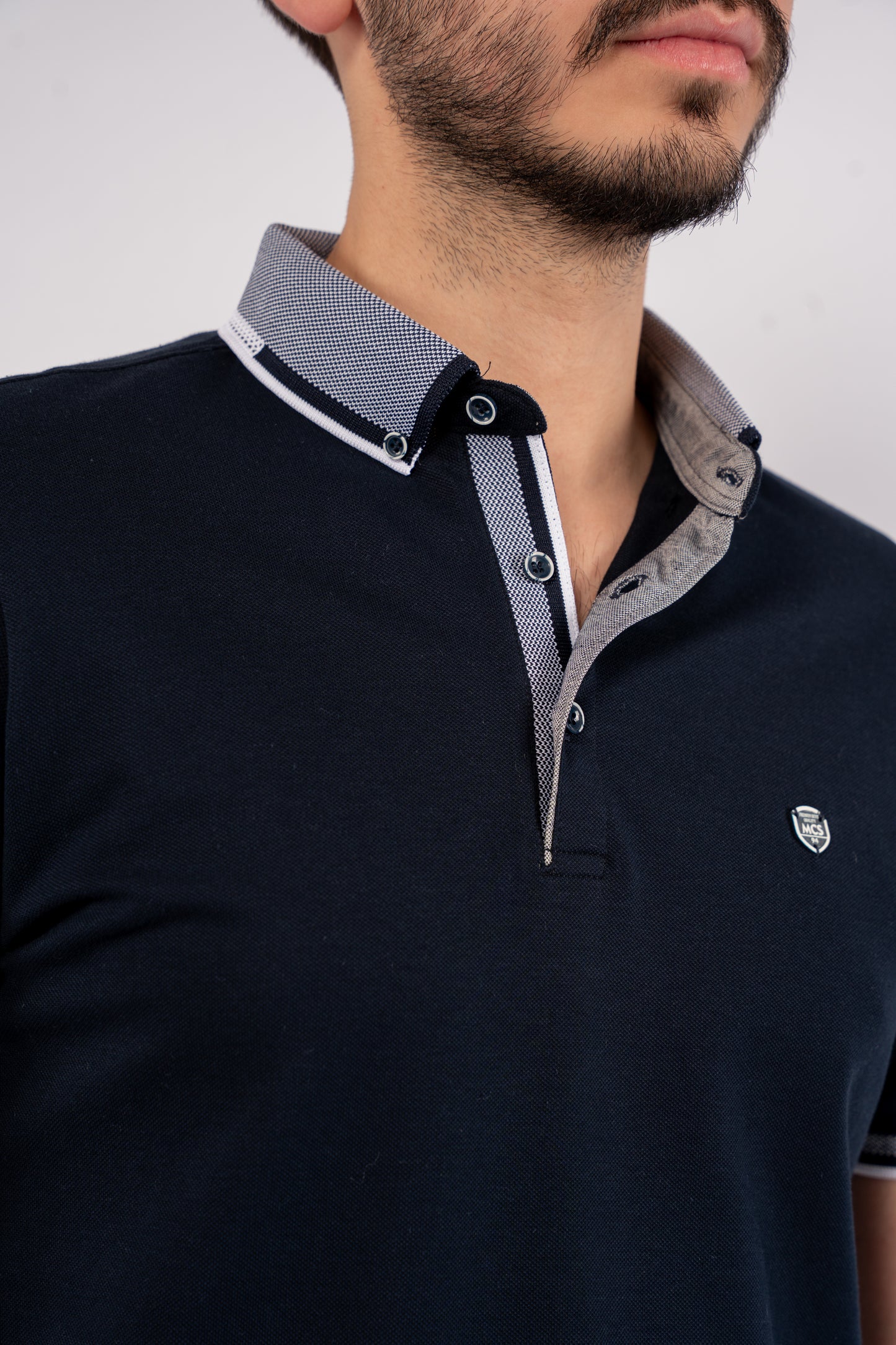 NAVY BUTTON COLLAR POLO