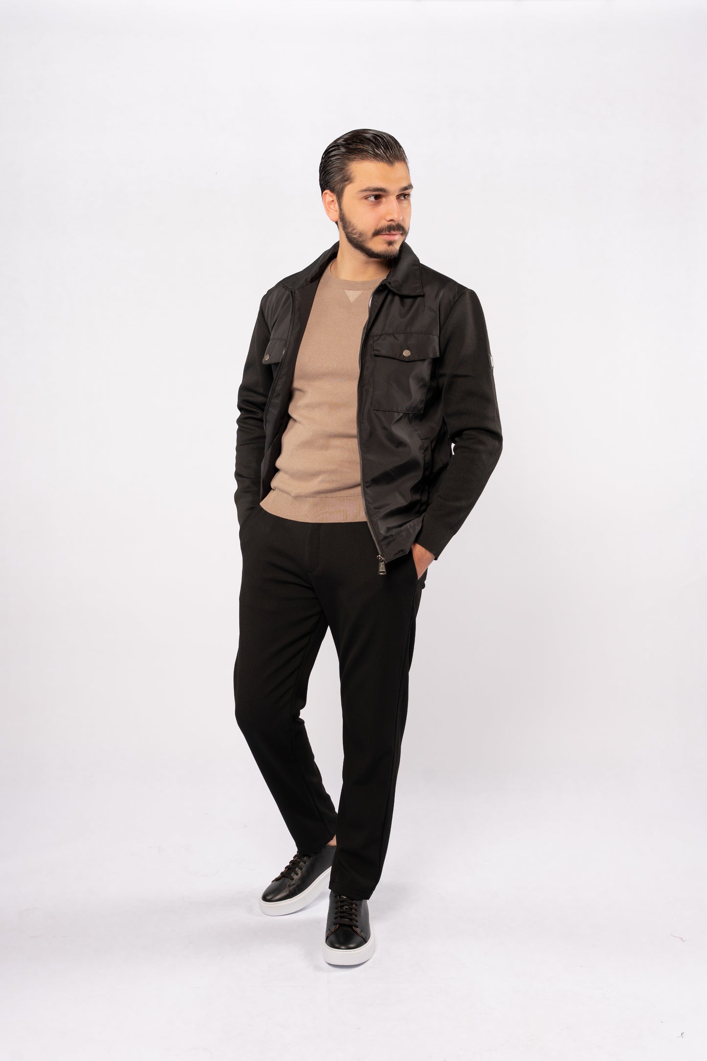 BLACK CASUAL QUILTED JACKET