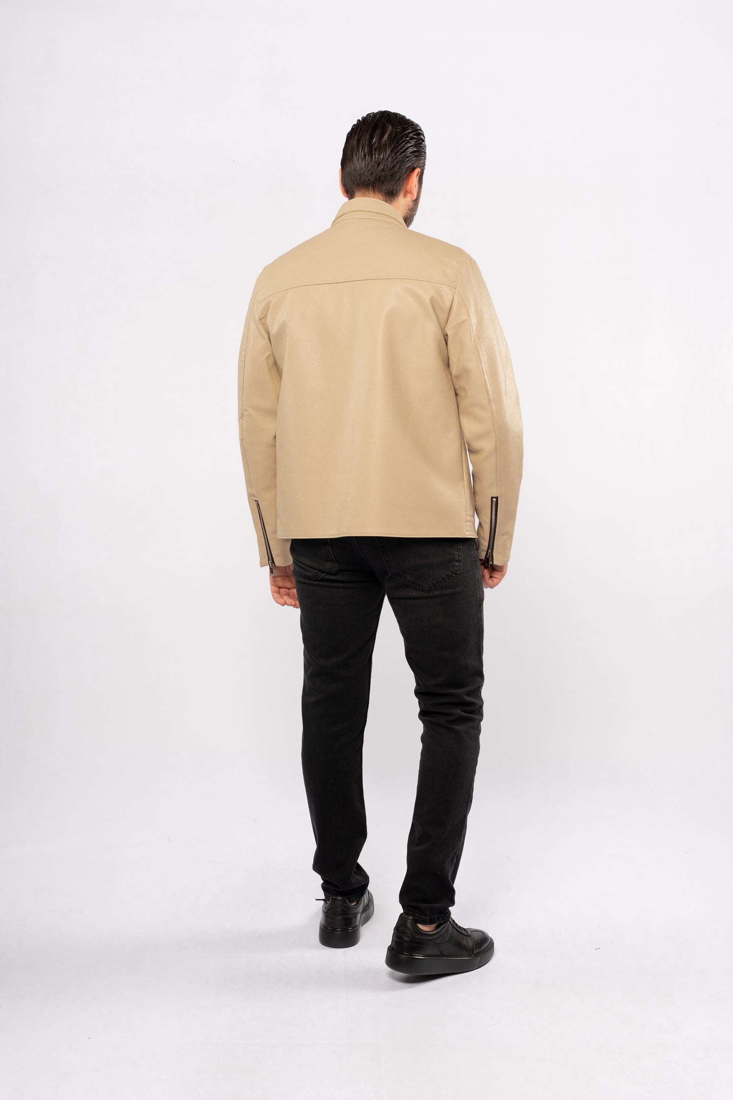 BEIGE CASUAL LEATHER JACKET
