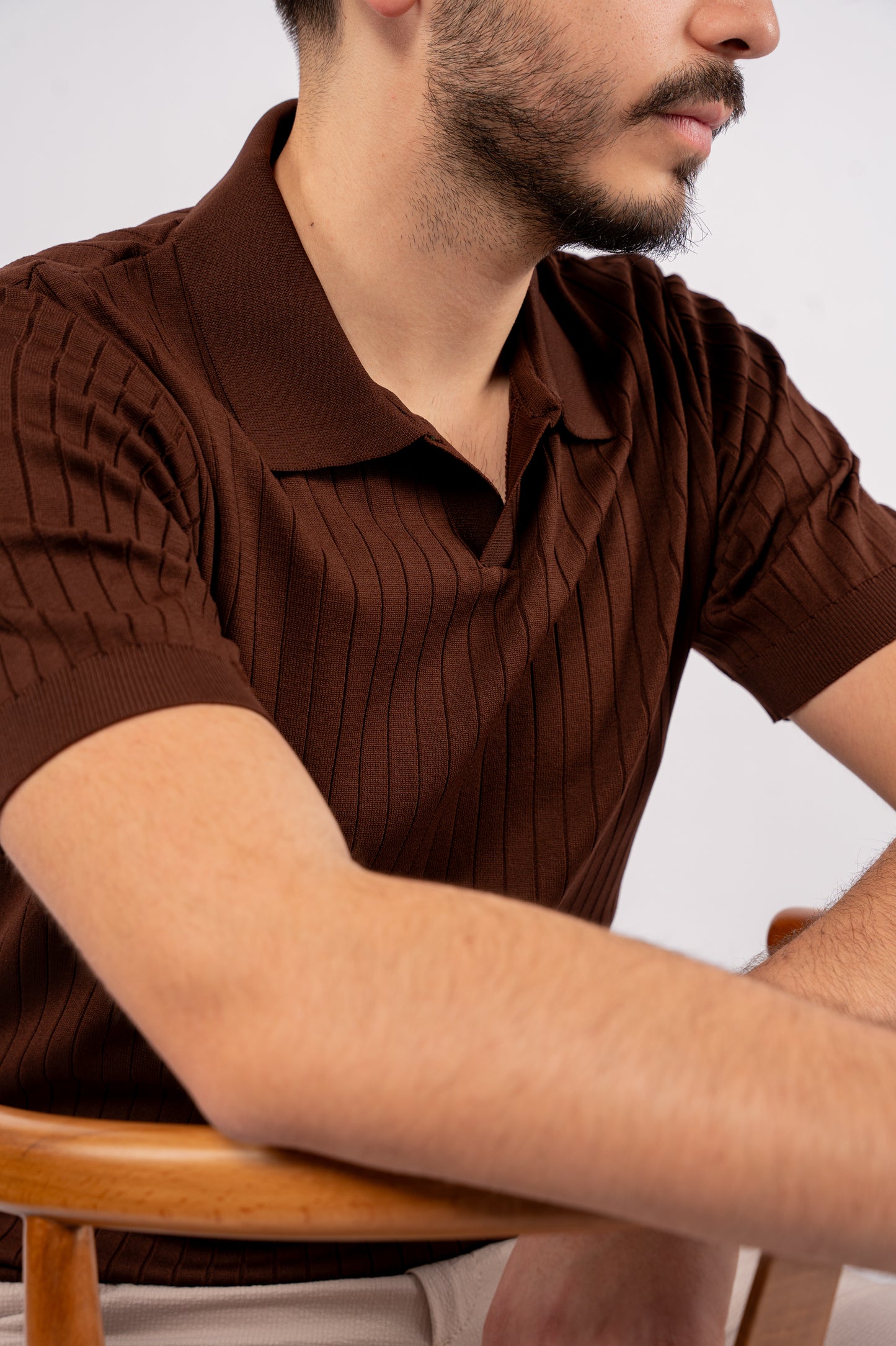 BROWN VNECK LINED POLO