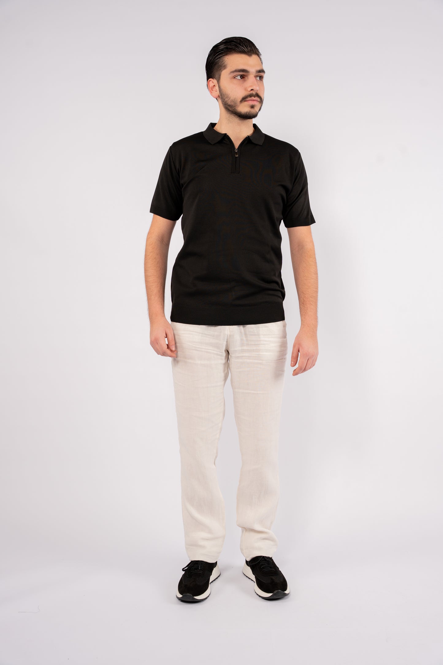 BLACK MERCERIZED ZIPPER POLO