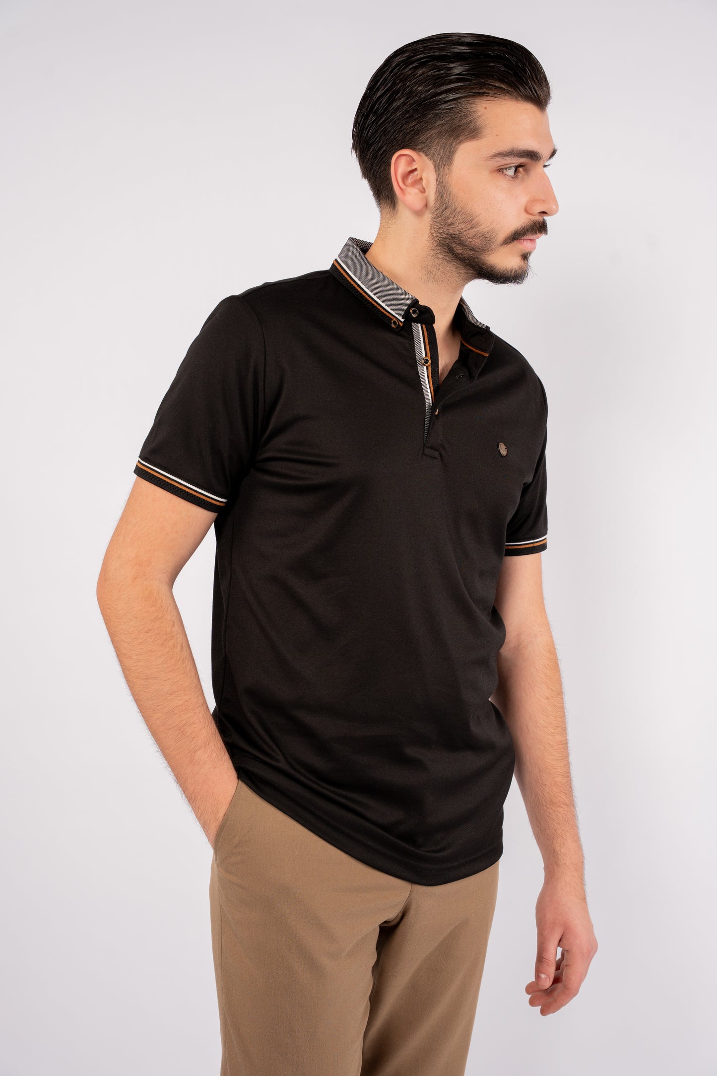 BLACK MIXED COLLAR POLO
