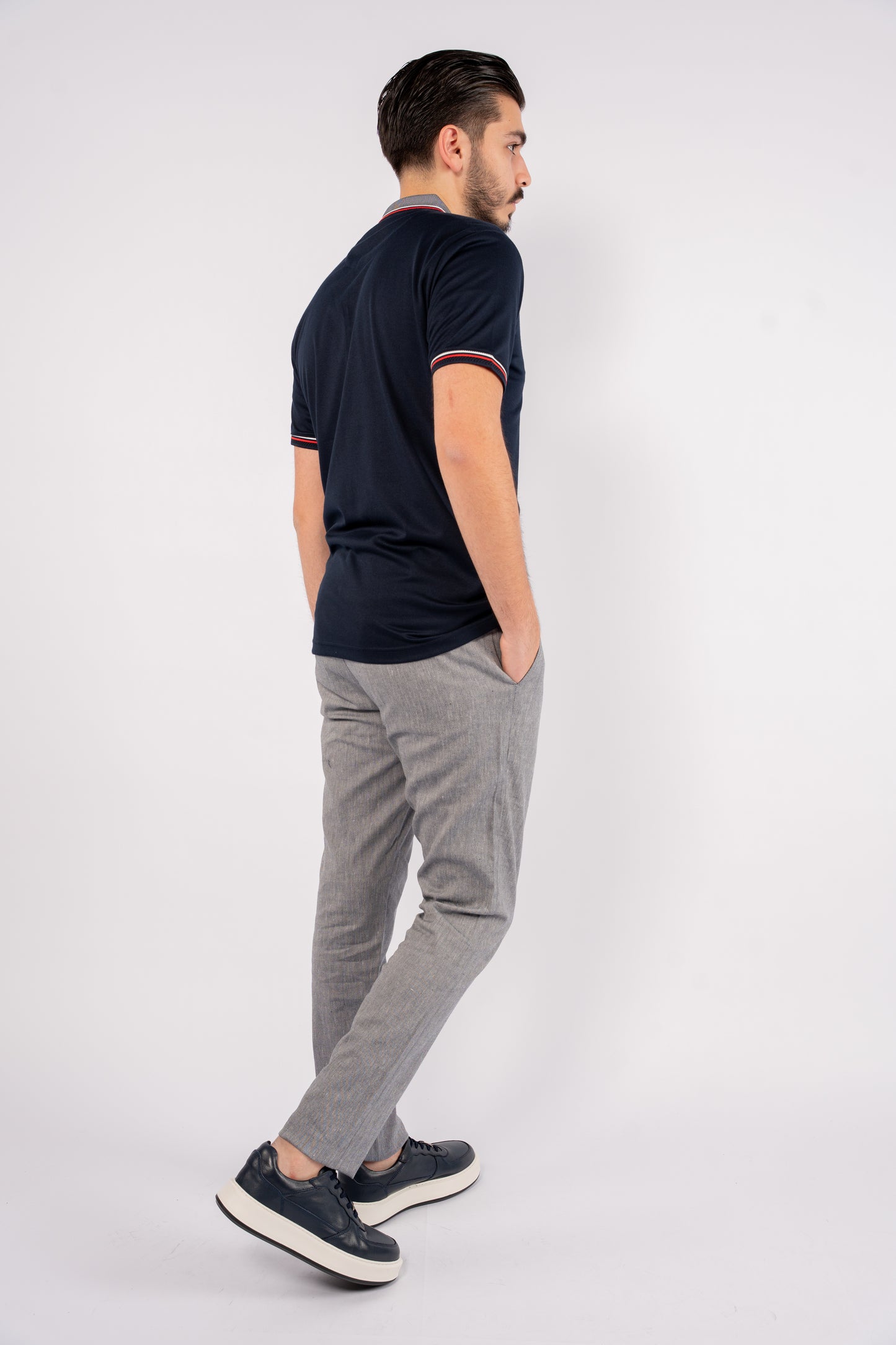 NAVY MIXED COLLAR POLO