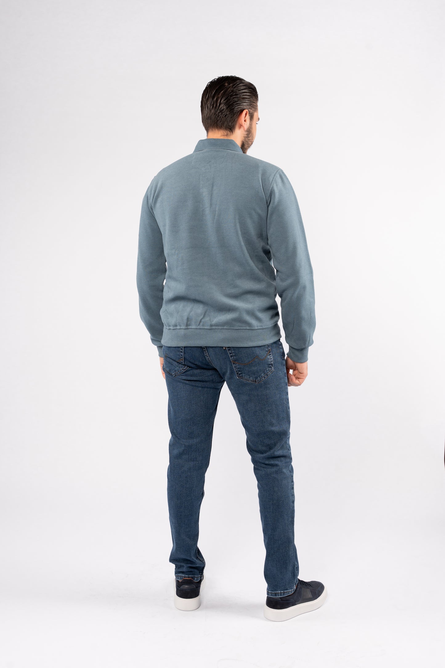 BLUE BUTTON POLO SWEATER