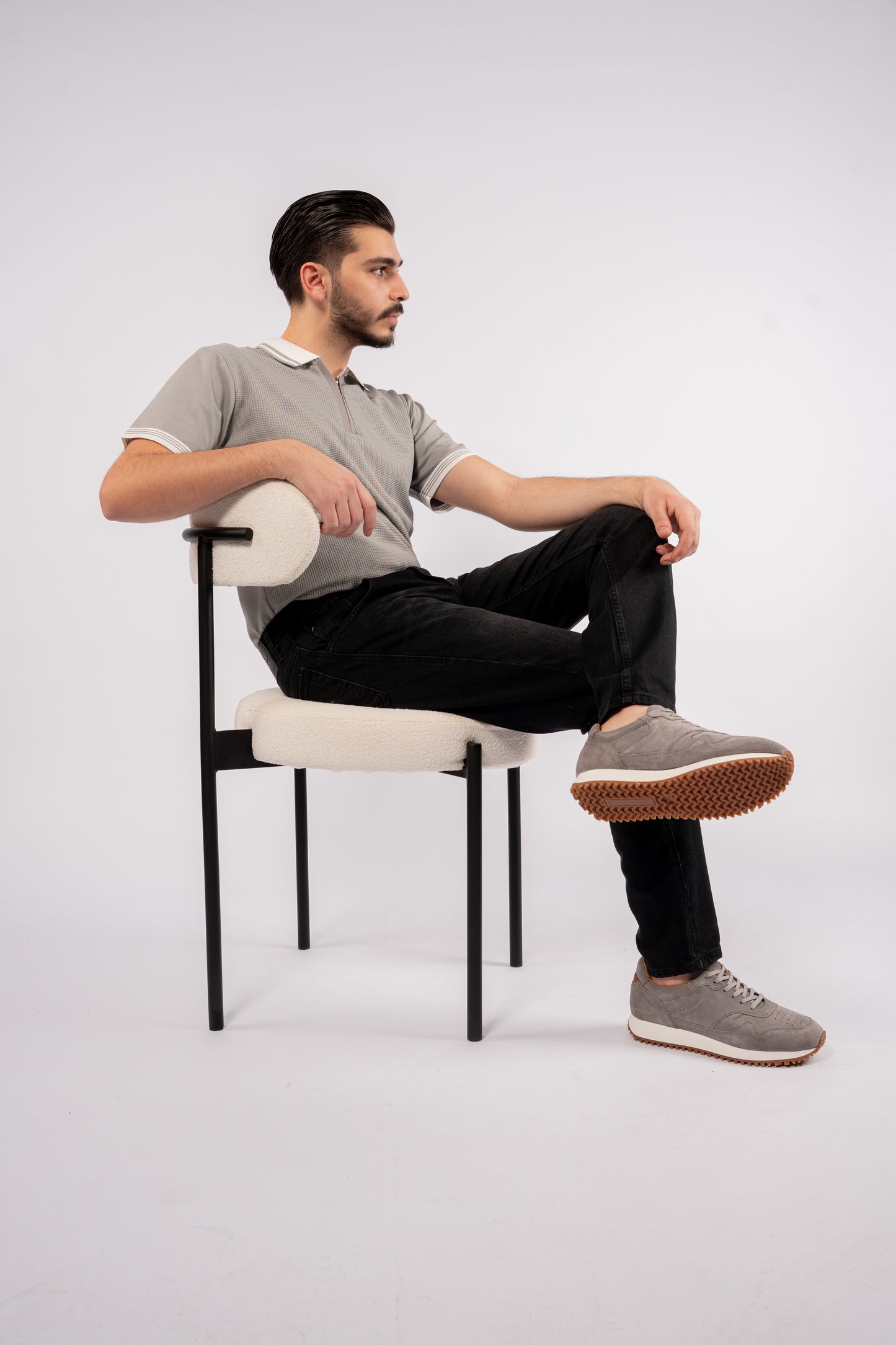 GREY MIXED ZIPPER TRICOT POLO