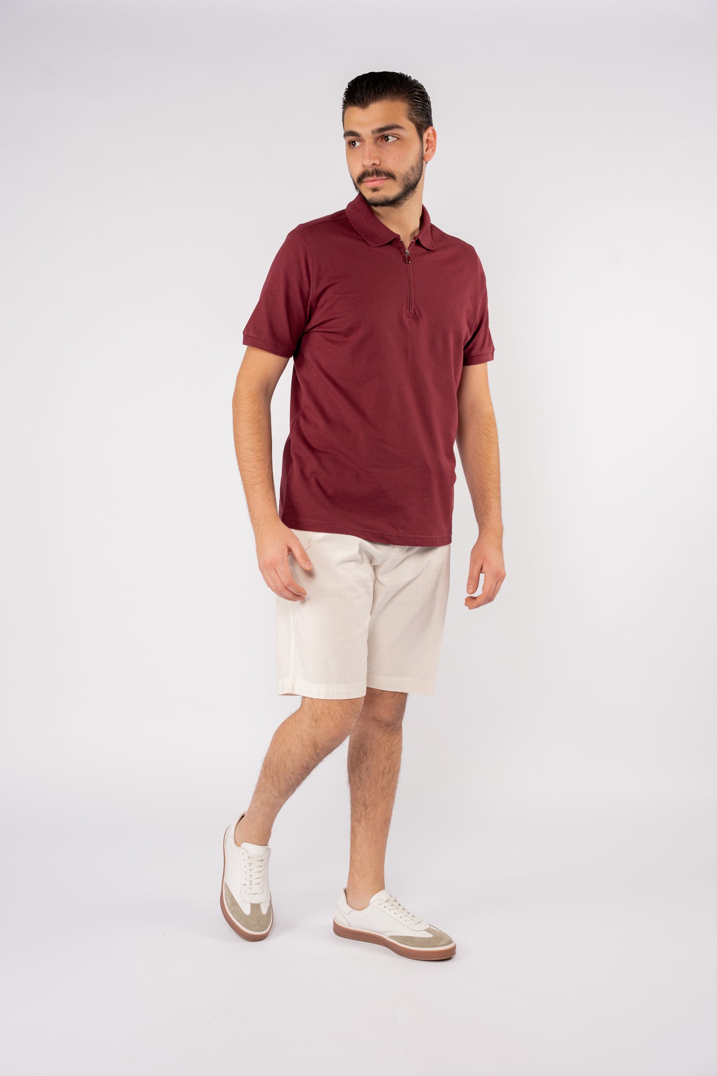 BURGUNDY PIQUET ZIPPER POLO