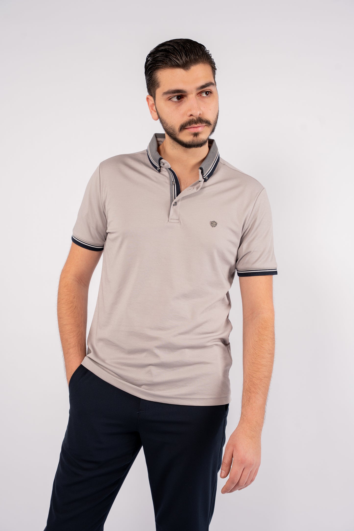GREY MIXED COLLAR POLO