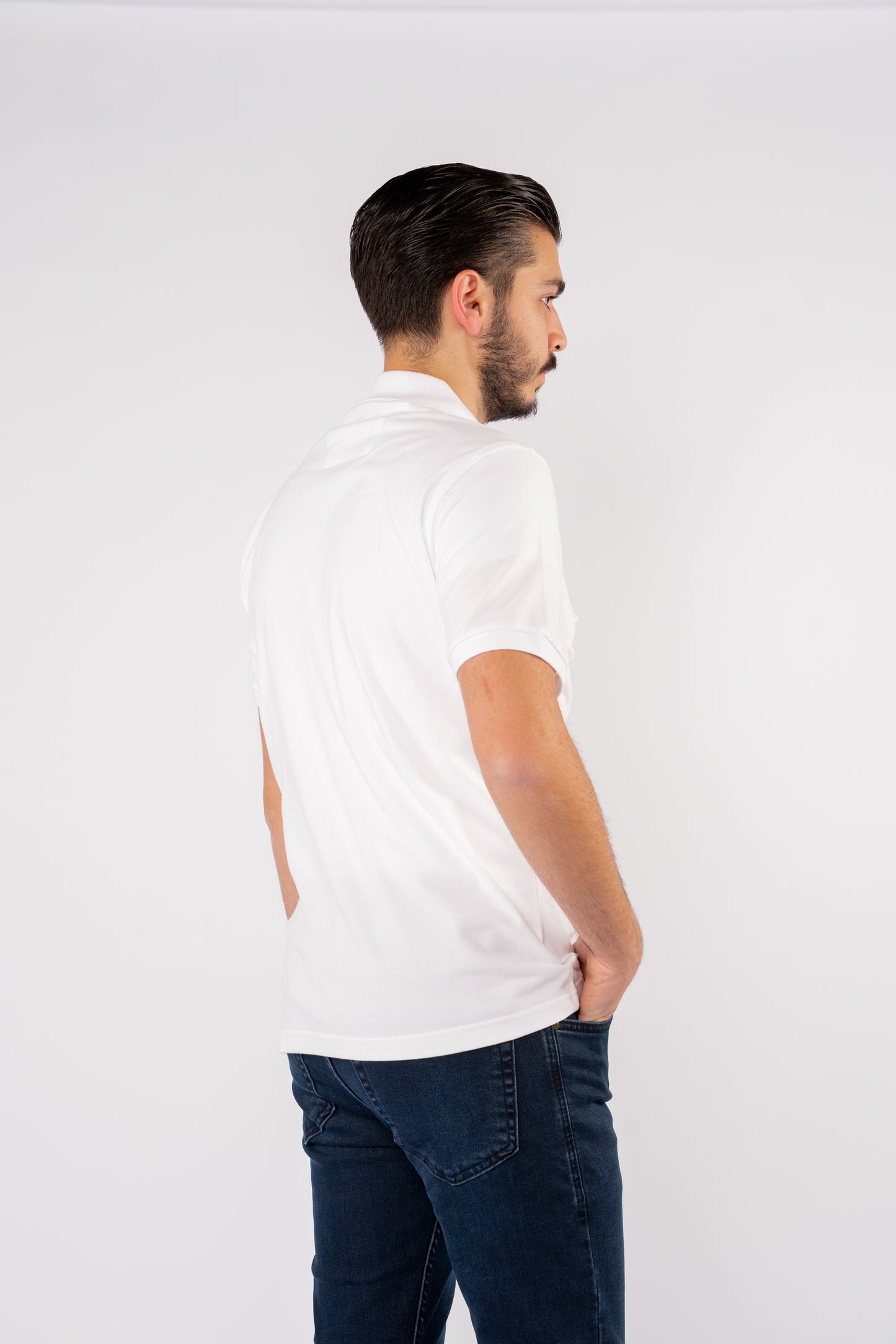 WHITE PIQUET ZIPPER POLO