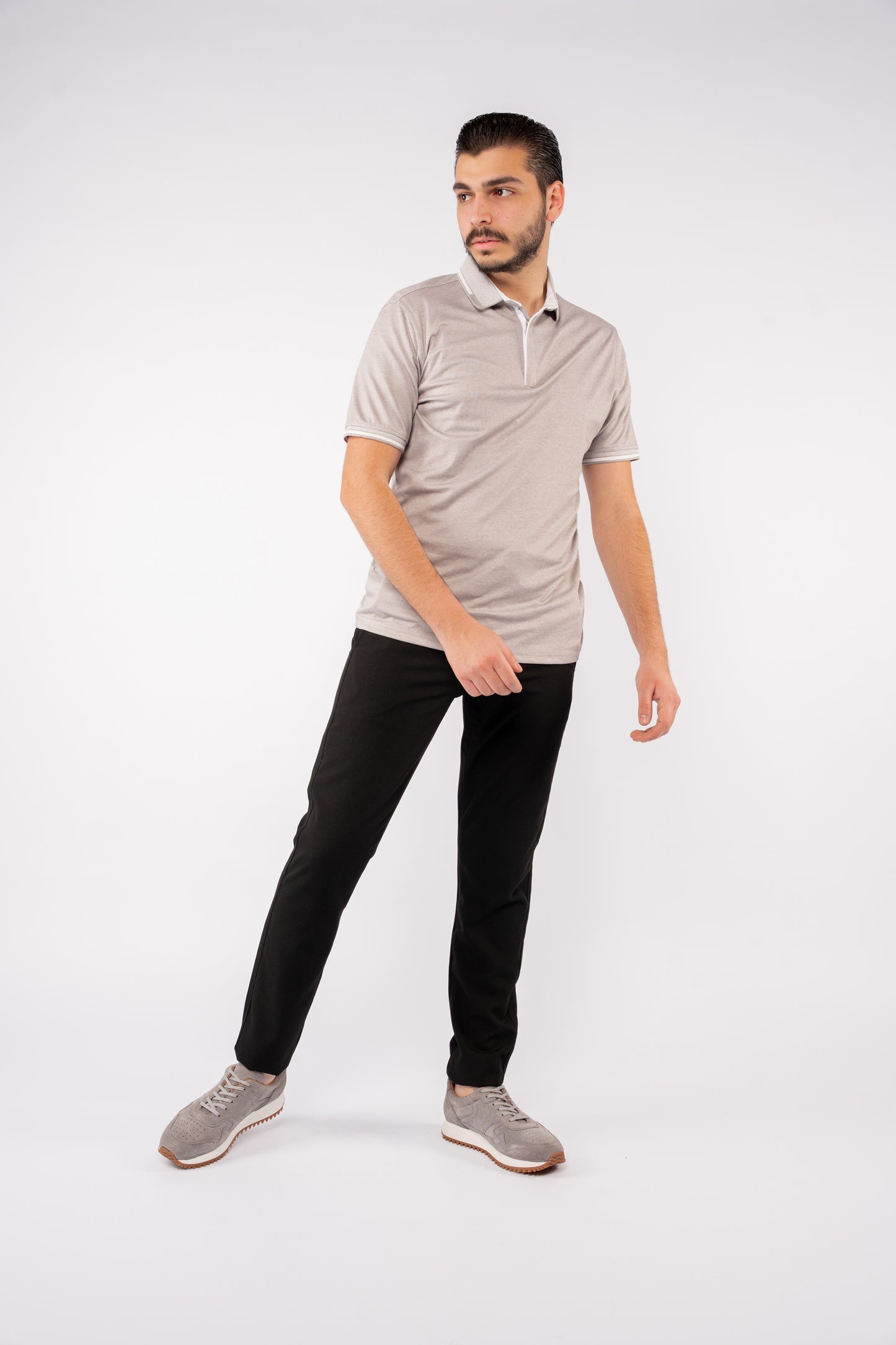 GREY ZIPPER POLO