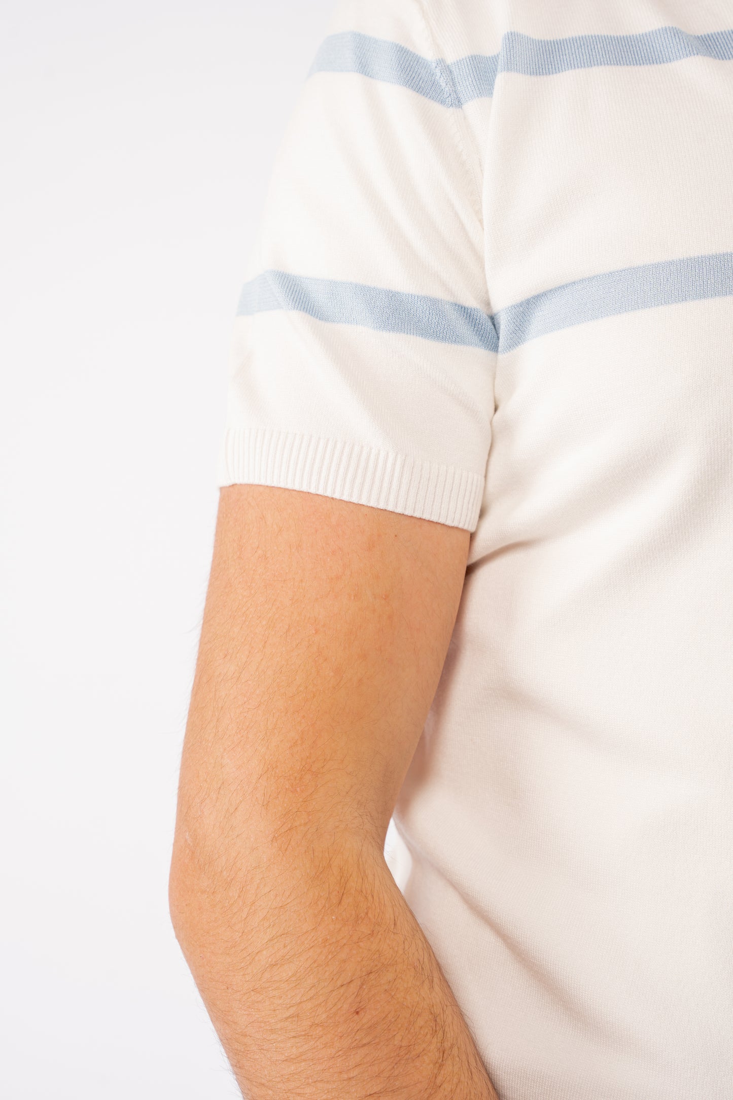 WHITE BLUE LINES ZIPPER POLO