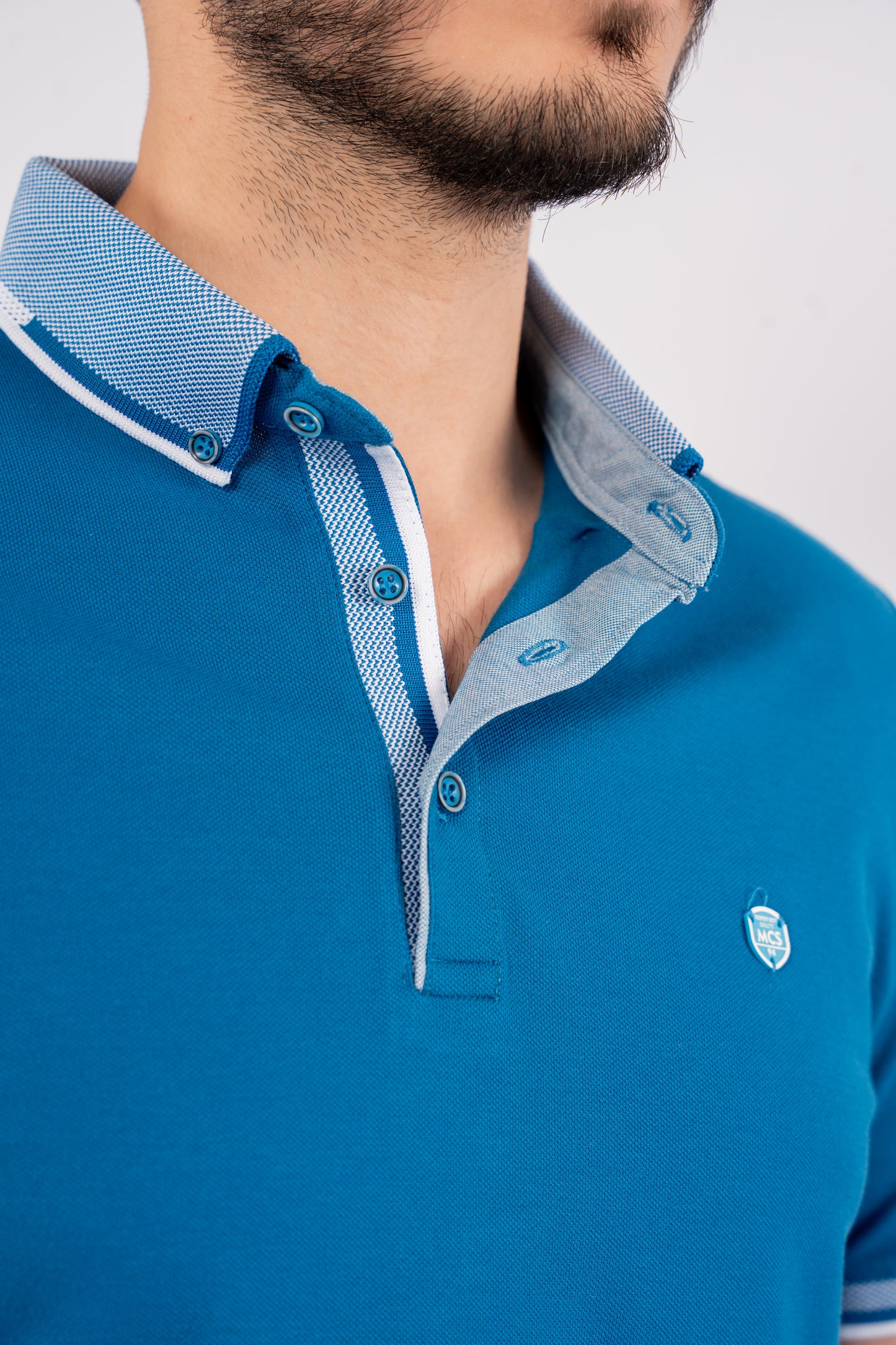 BLUE GITAN BUTTON COLLAR POLO