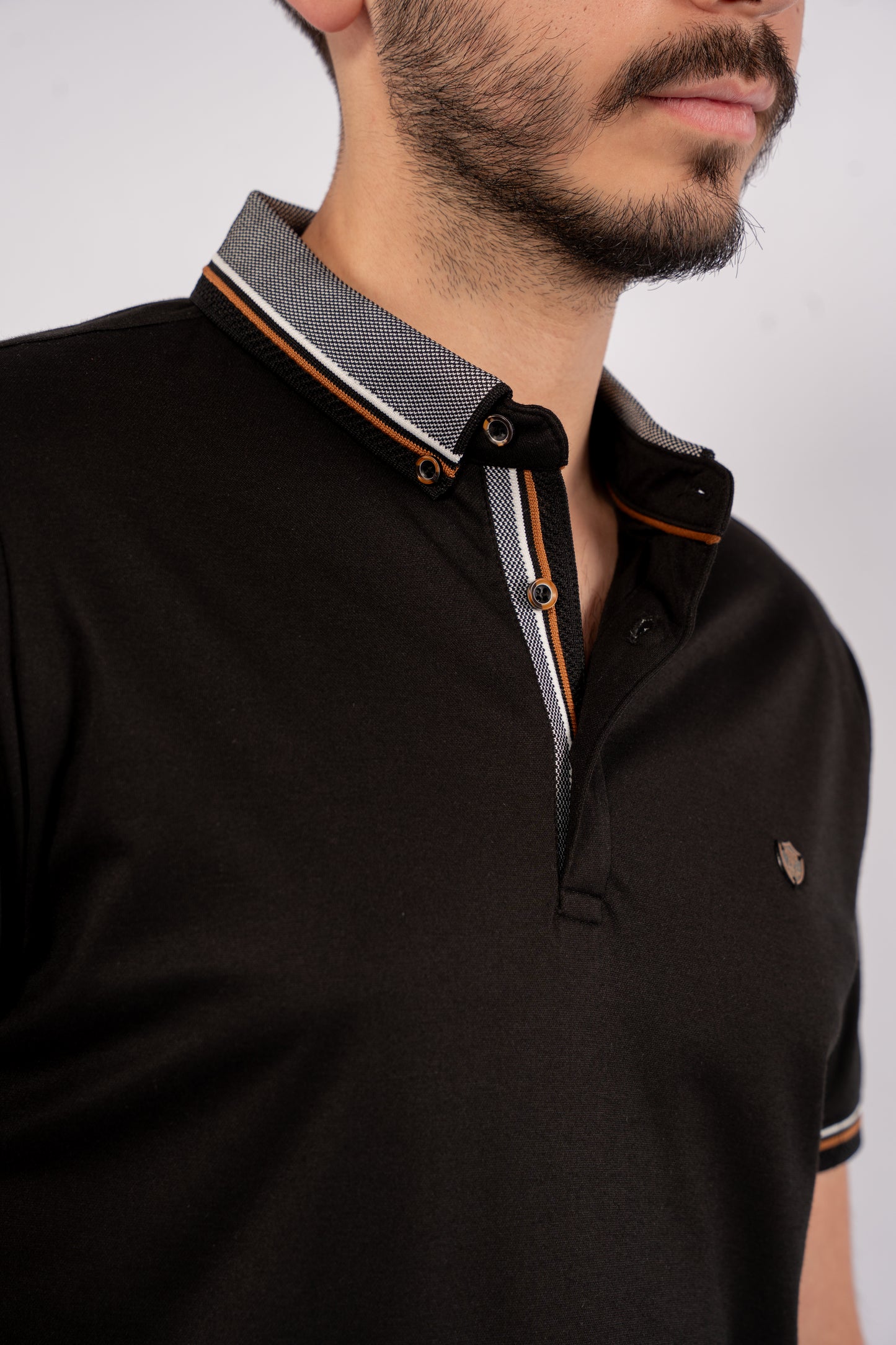 BLACK MIXED COLLAR POLO