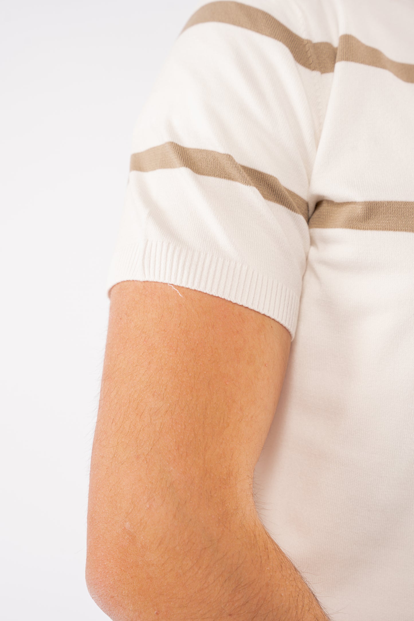 WHITE BEIGE LINES ZIPPER POLO