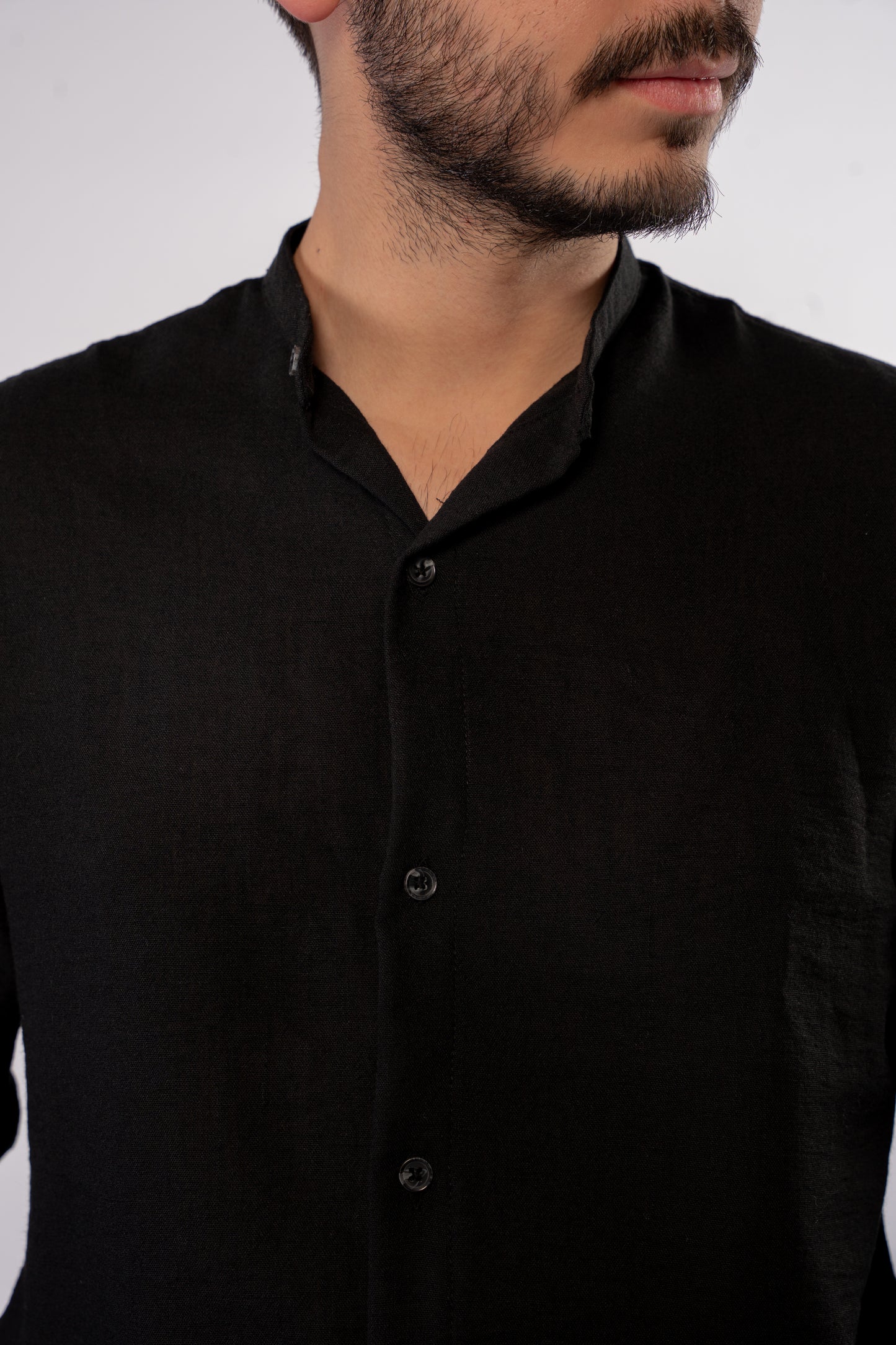 BLACK DOUBLE GAUZE CHINESE SHIRT