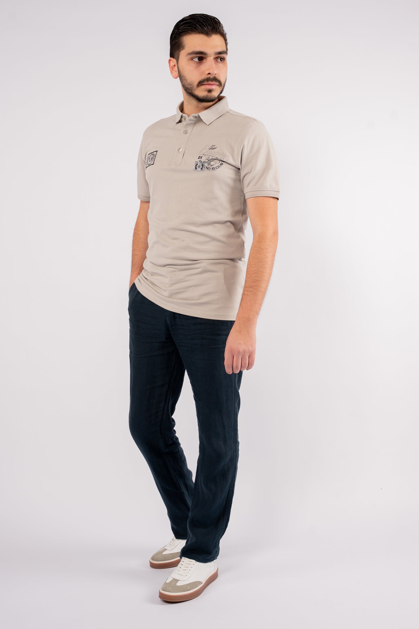 BEIGE GREY RETRO POLO