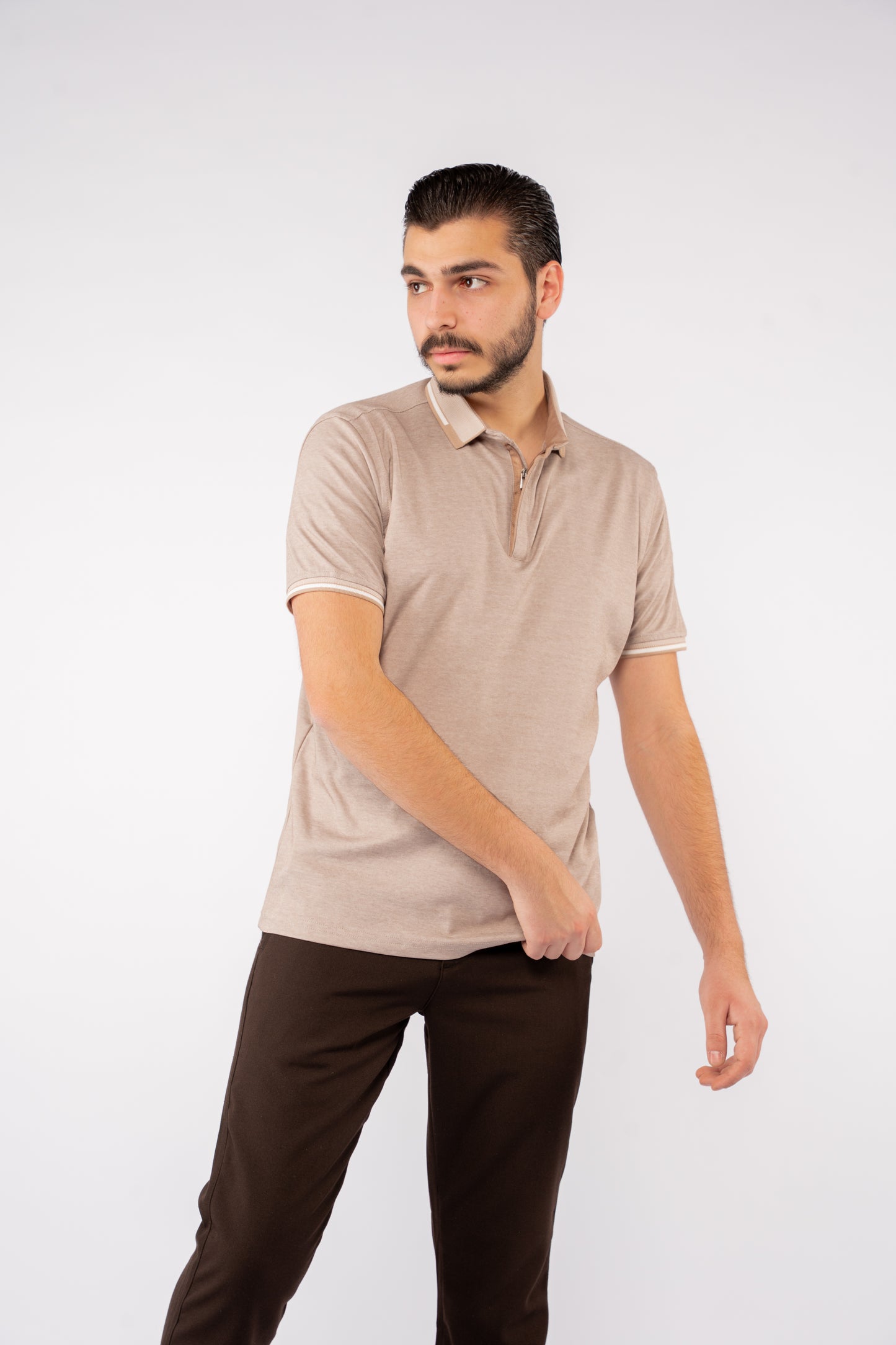BEIGE ZIPPER POLO