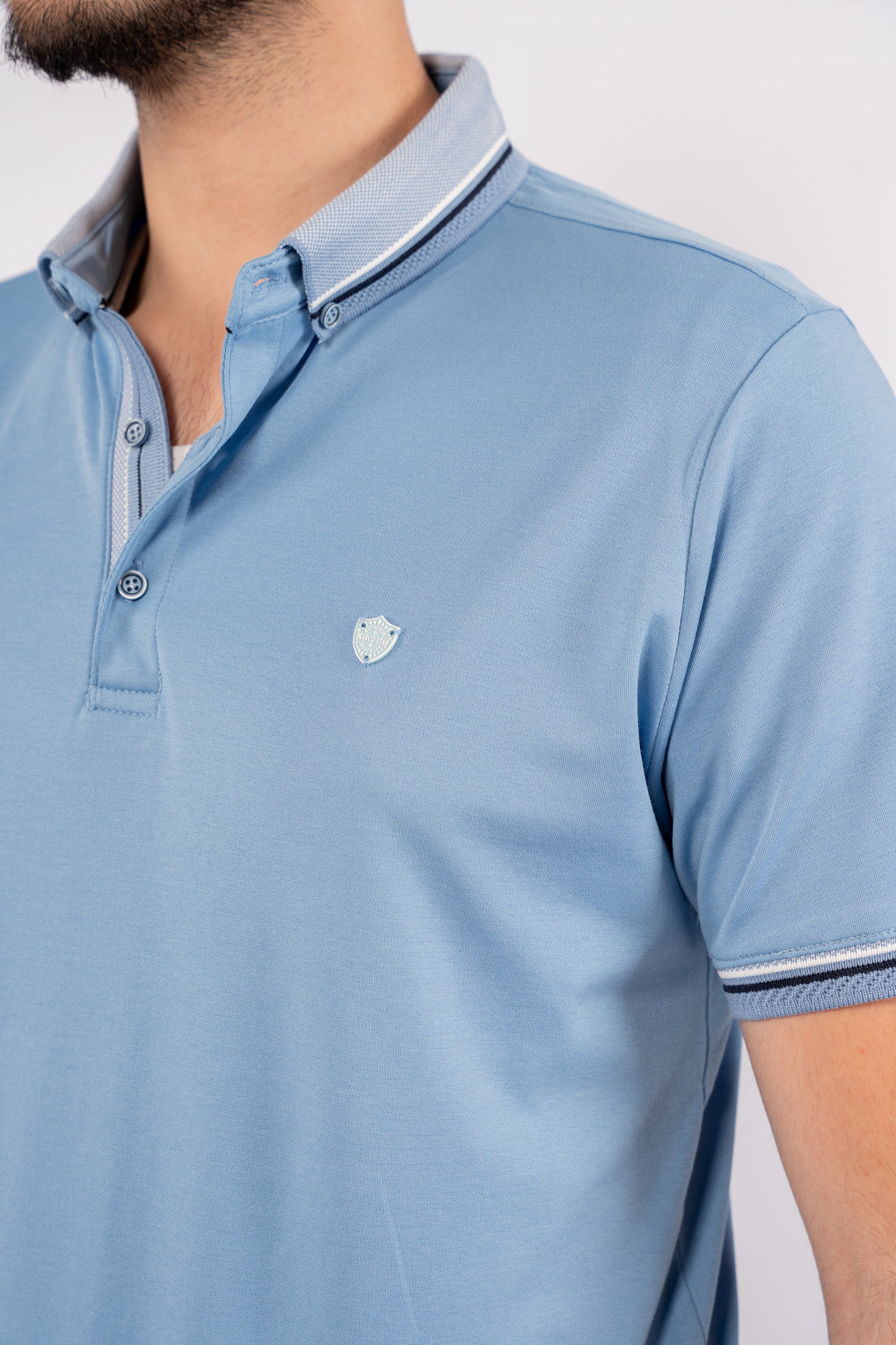 BLUE MIXED COLLAR POLO