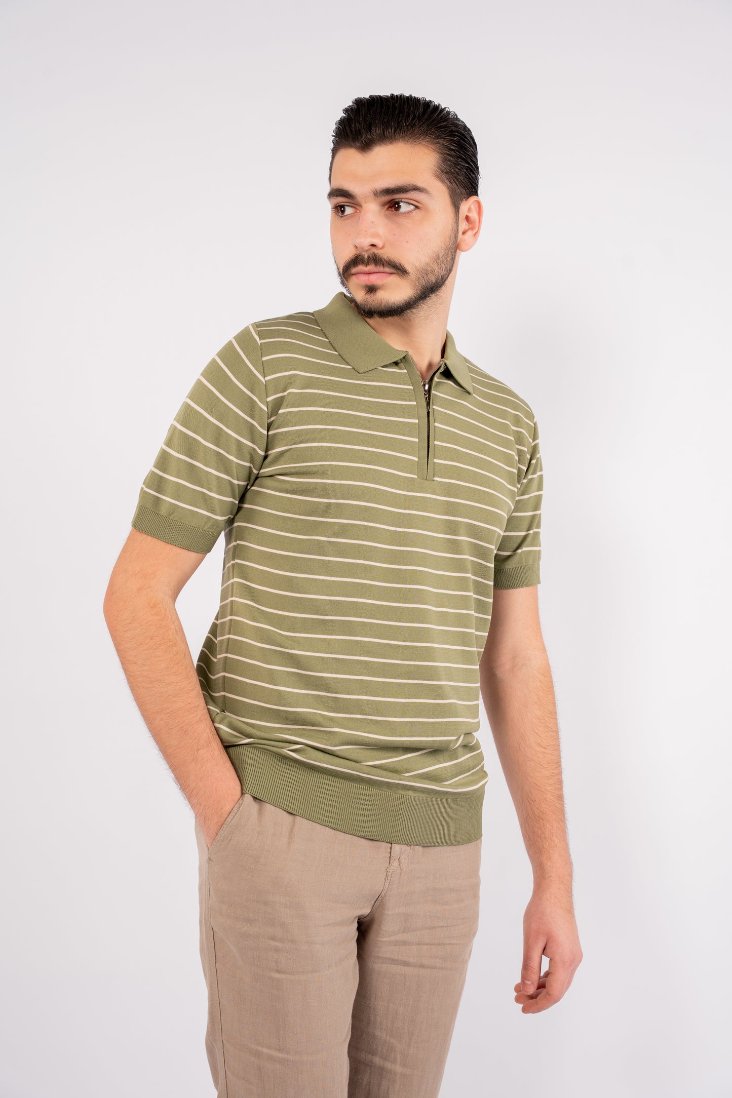 GREEN ZIPPER LINED POLO