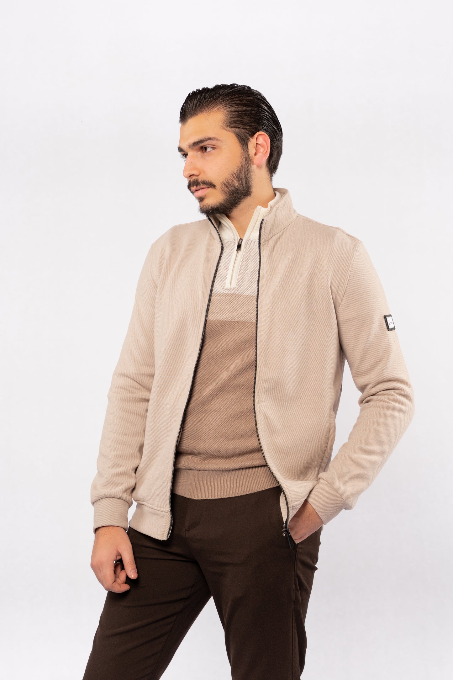 BEIGE CASUAL HIGHNECK ZIPPER