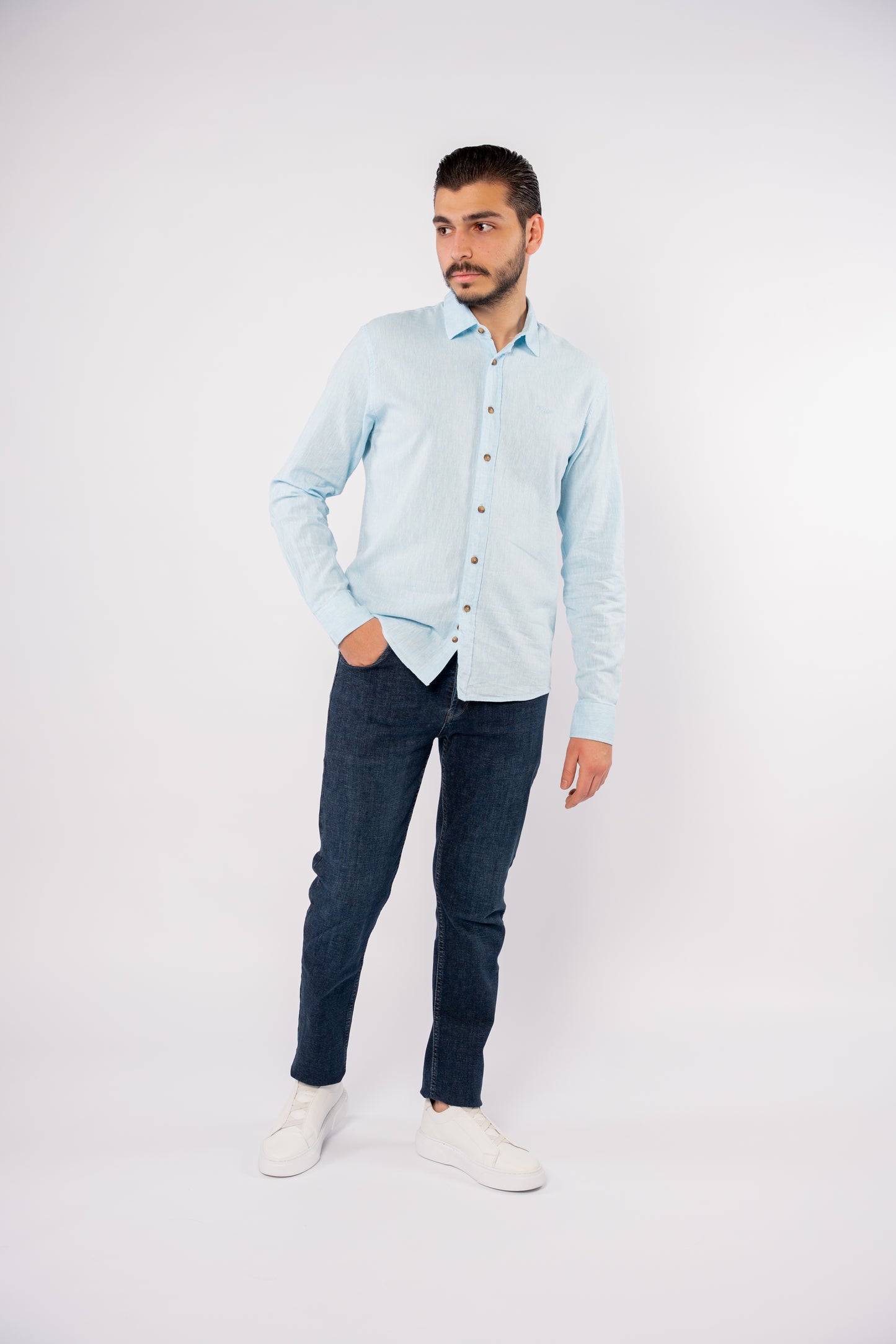 TURQUOISE LINEN SHIRT