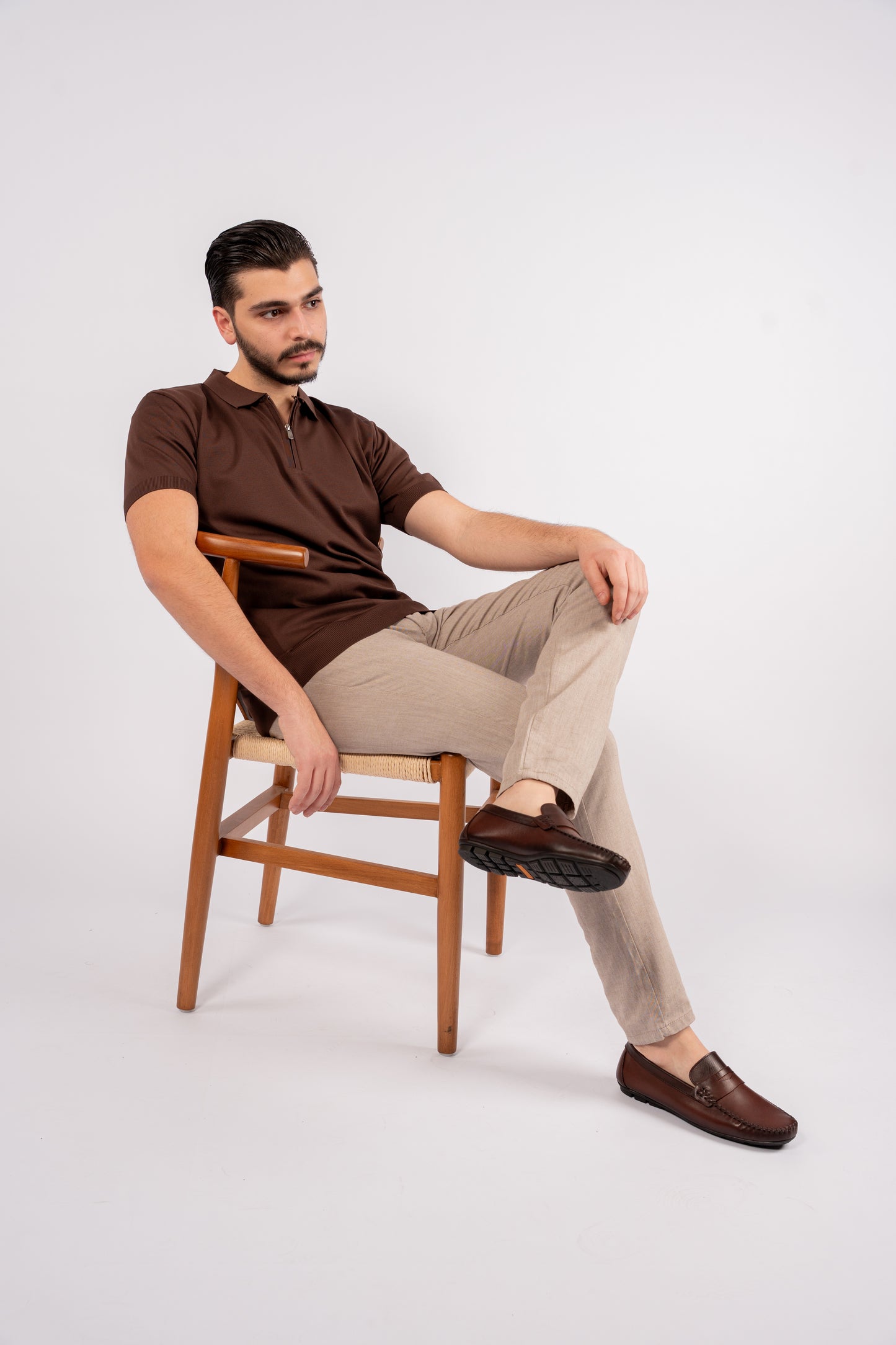 BROWN MERCERIZED ZIPPER POLO