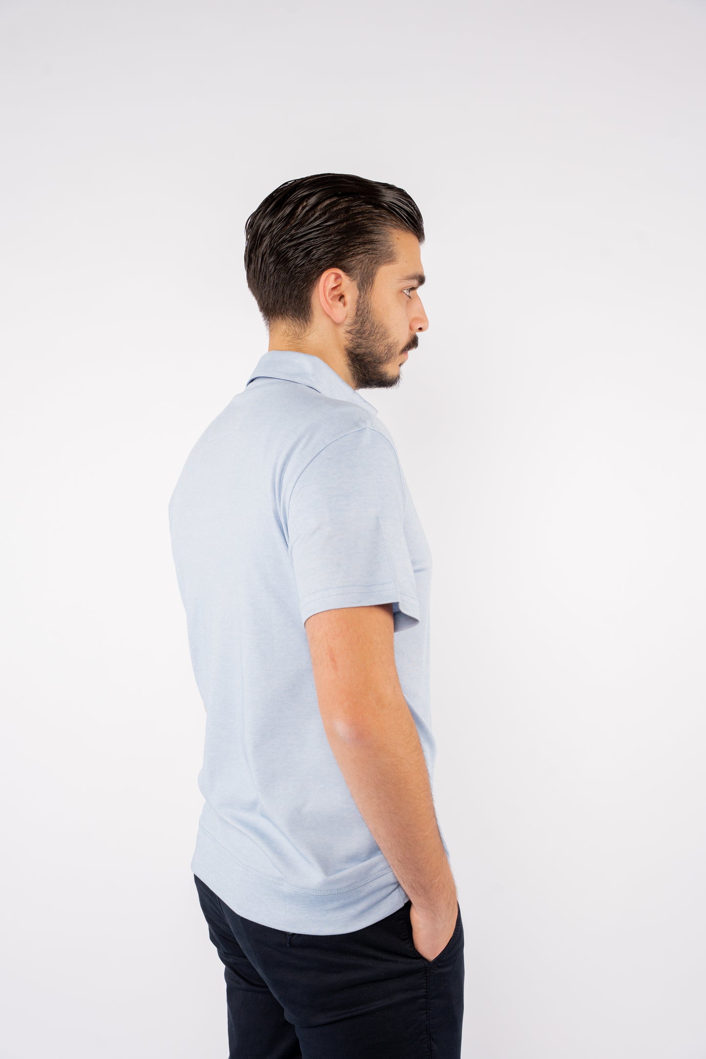 BLUE ZIPPER BUTTON COLLAR POLO
