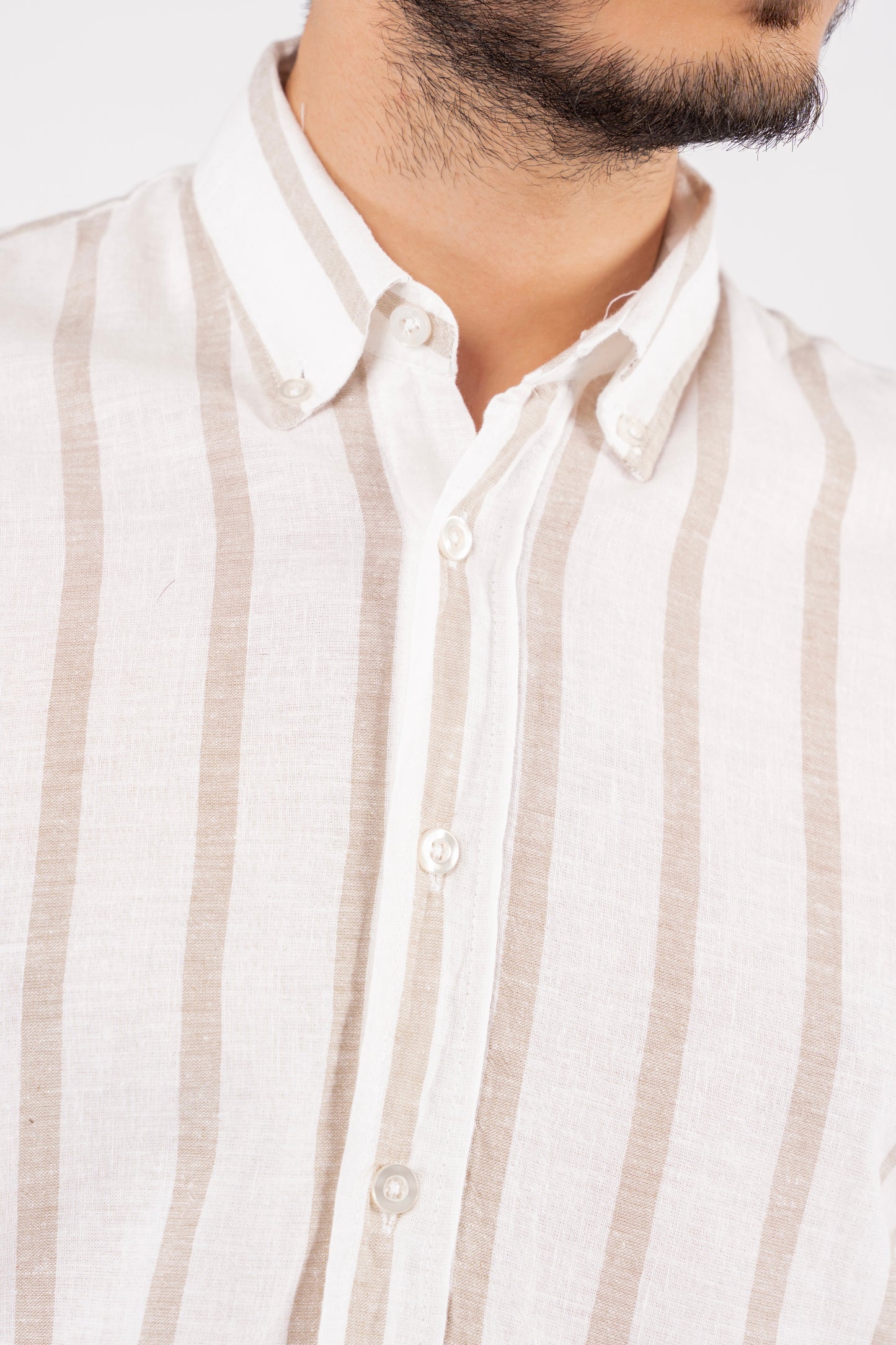 BEIGE LINED LINEN SHIRT