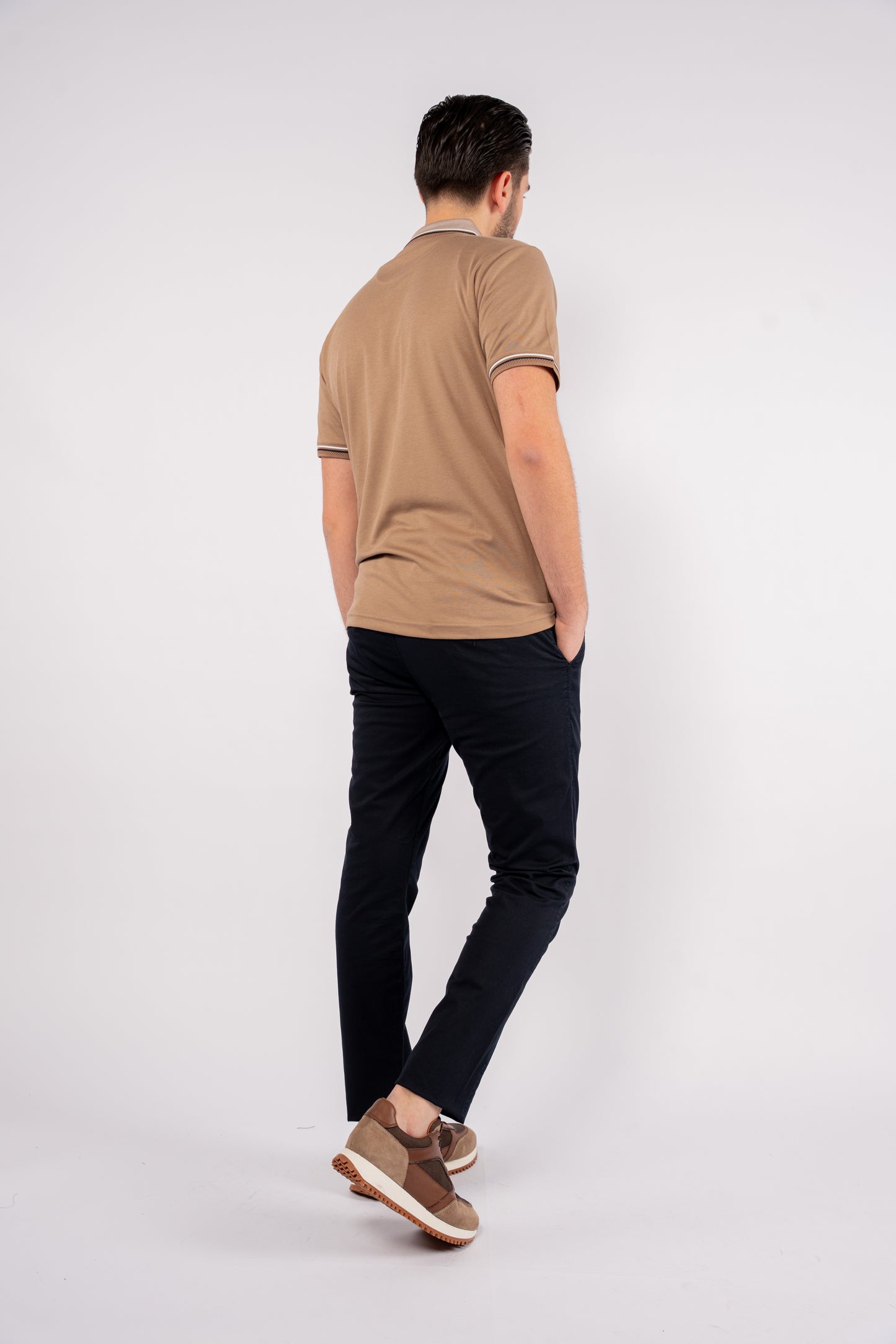 BEIGE MIXED COLLAR POLO