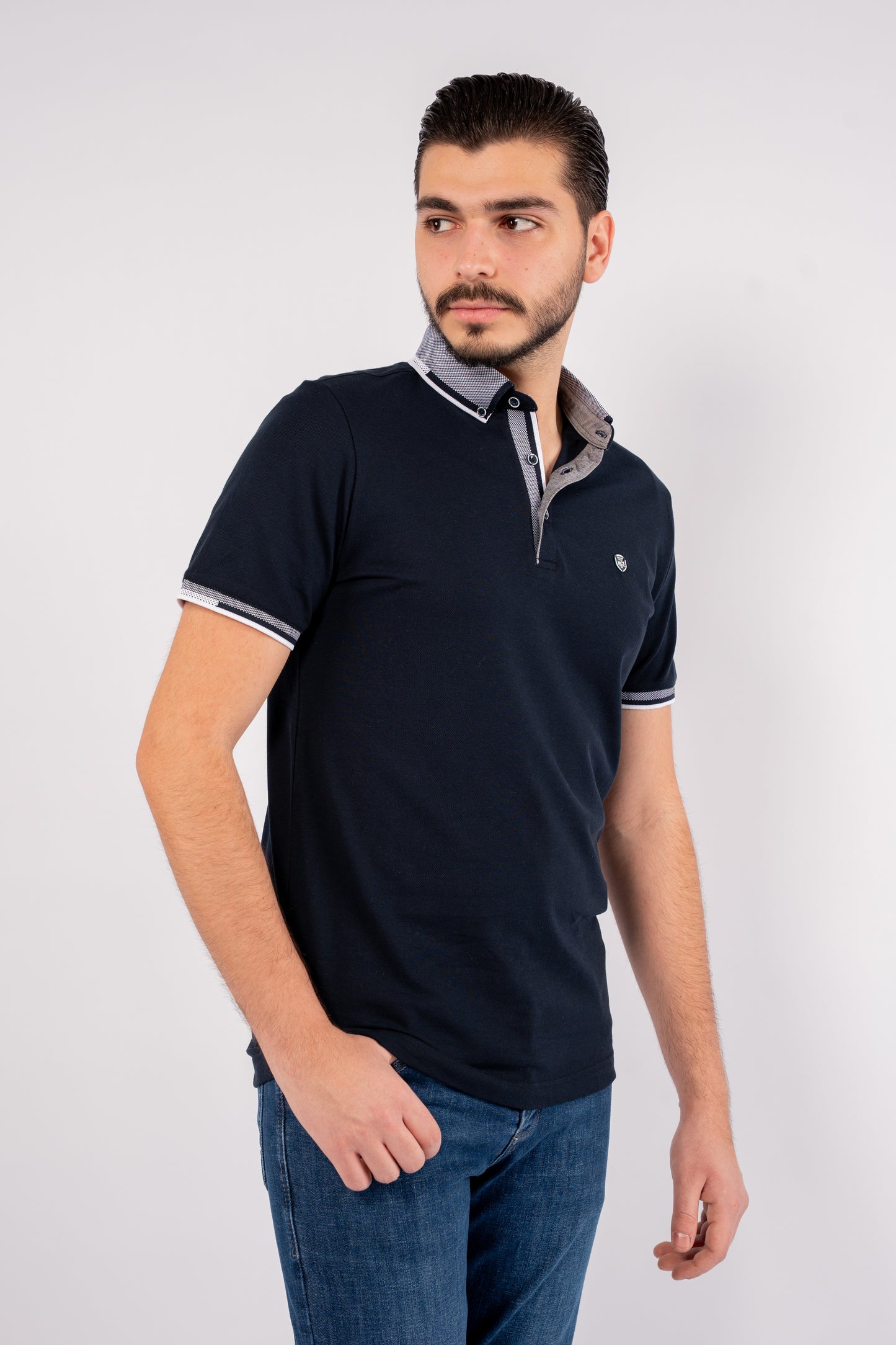 NAVY BUTTON COLLAR POLO