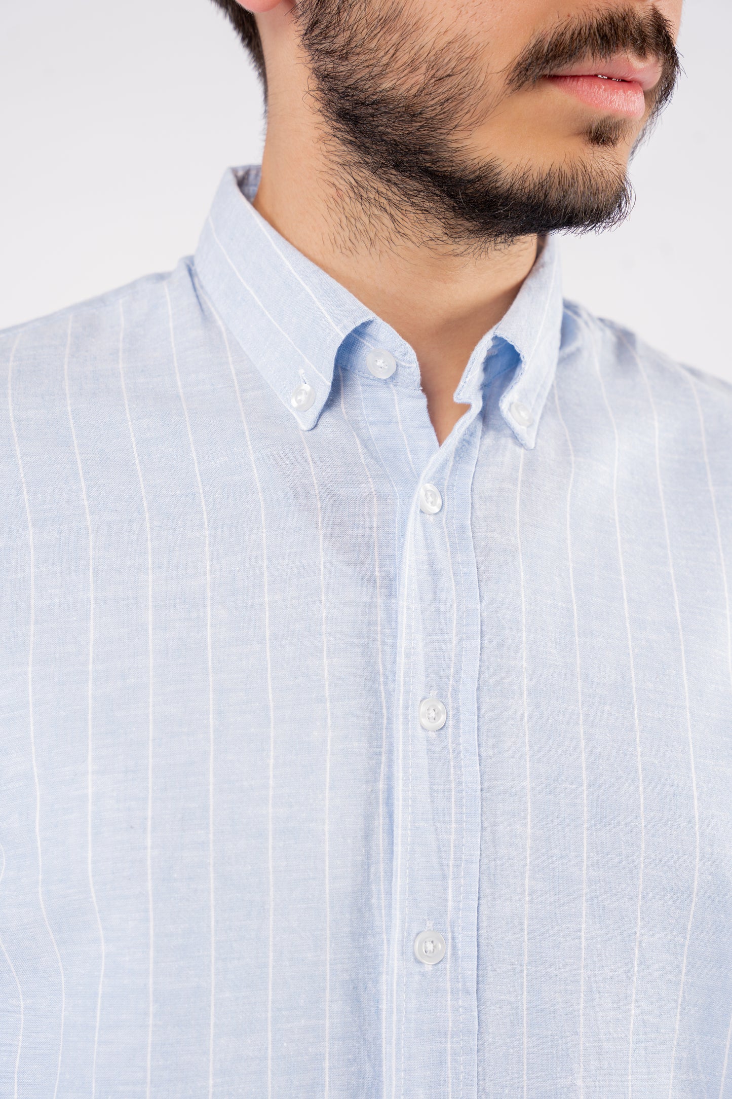 BLUE WHITE LINED LINEN SHIRT