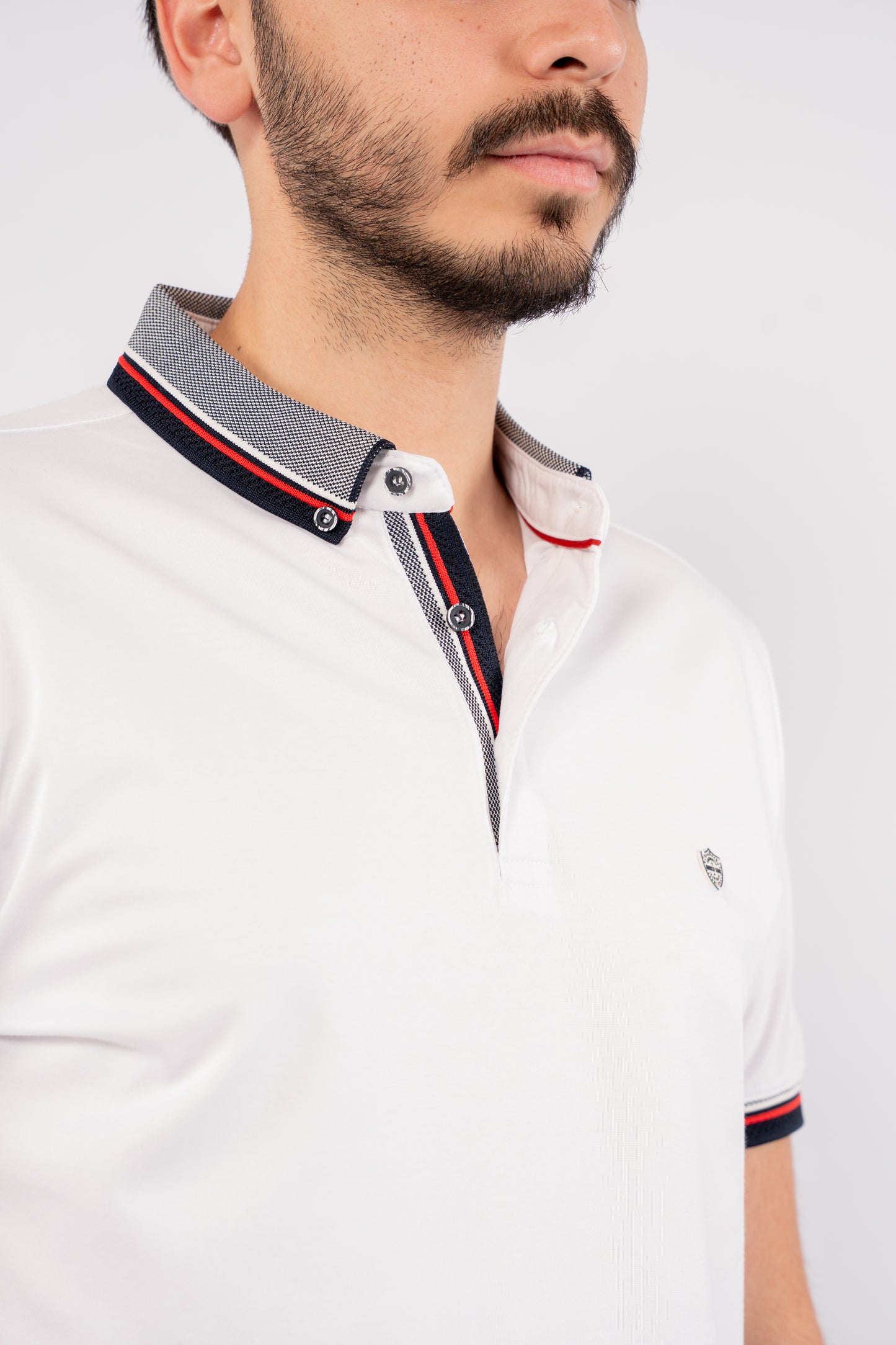 WHITE MIXED COLLAR POLO
