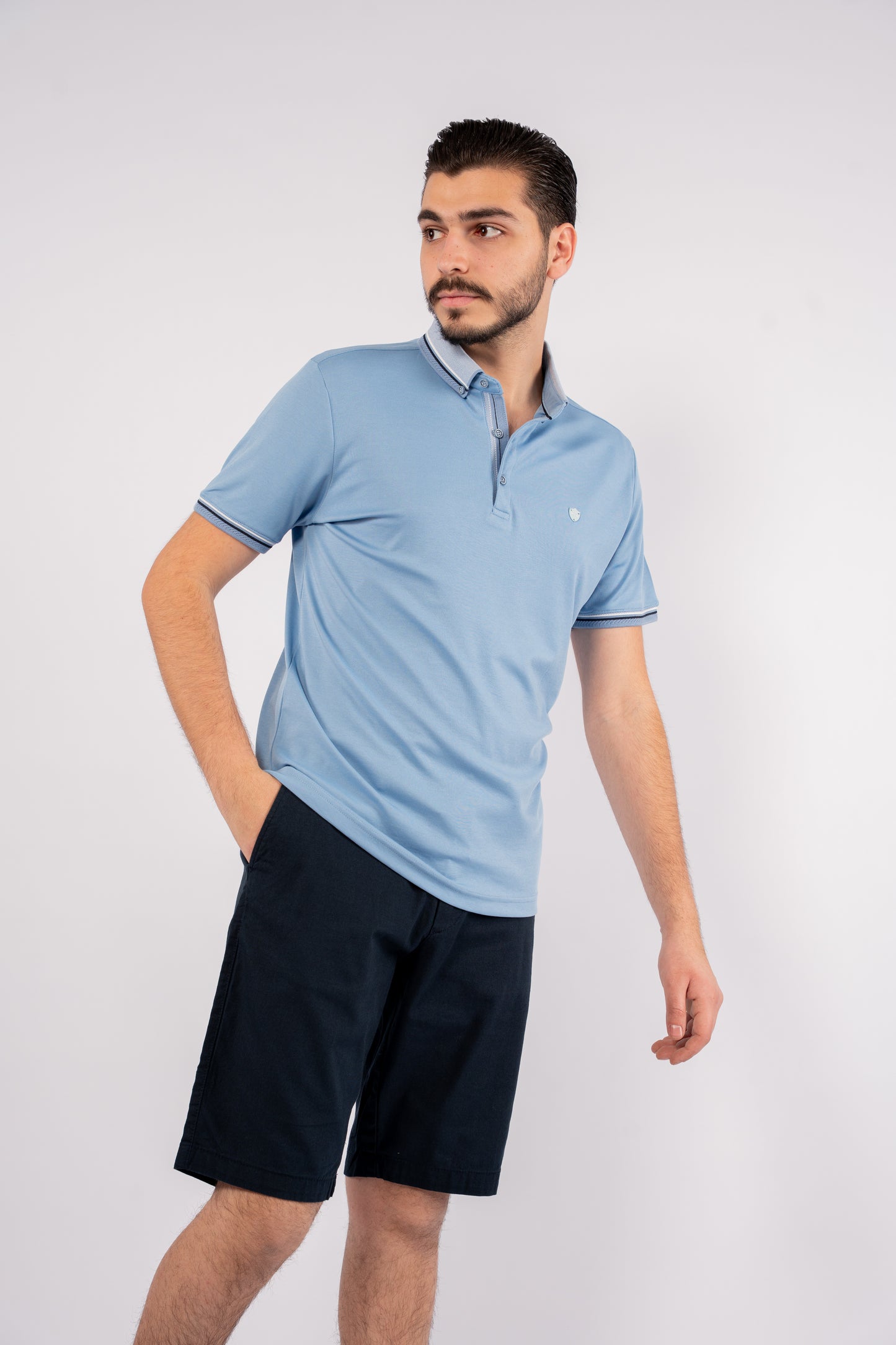 BLUE MIXED COLLAR POLO